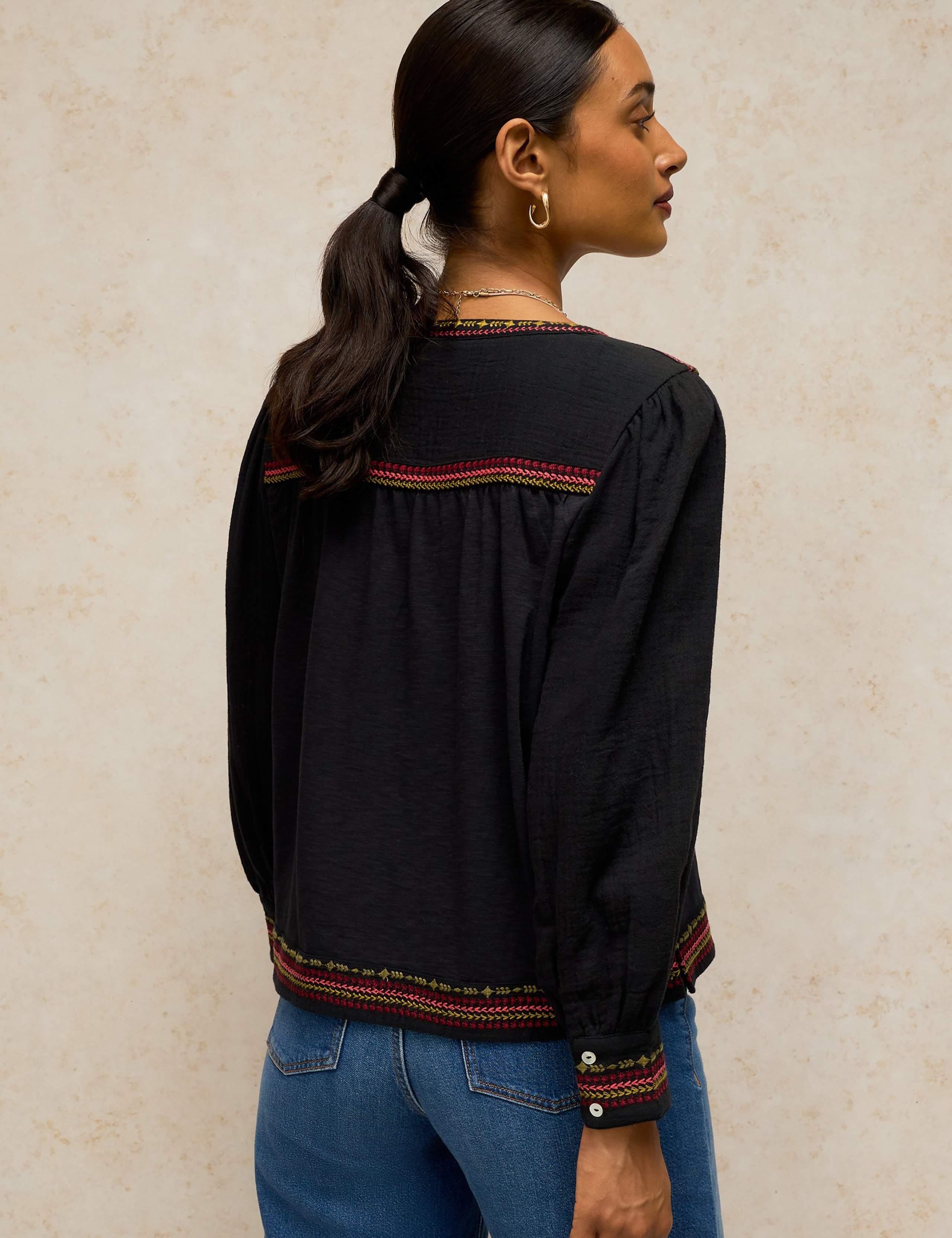 Embroidered Notch Neck Cotton Top 4 of 6