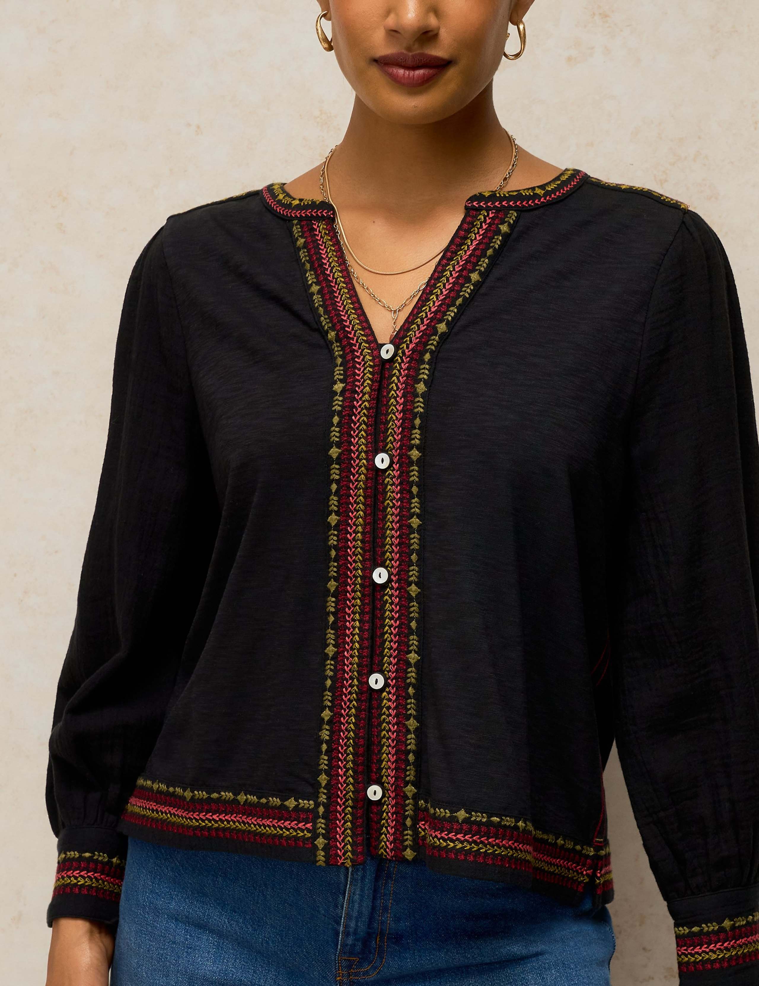 Embroidered Notch Neck Cotton Top 5 of 6