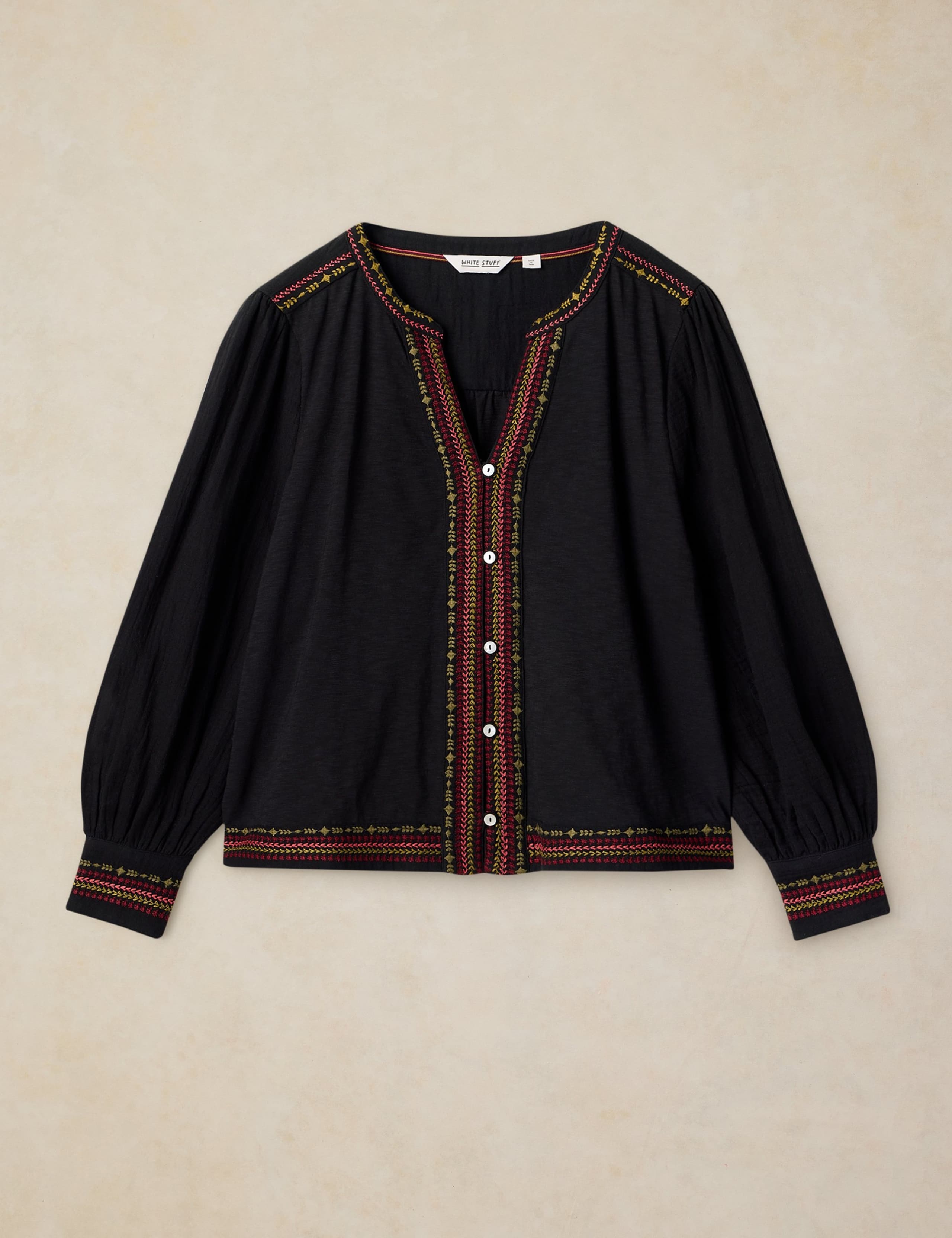 Embroidered Notch Neck Cotton Top 2 of 6