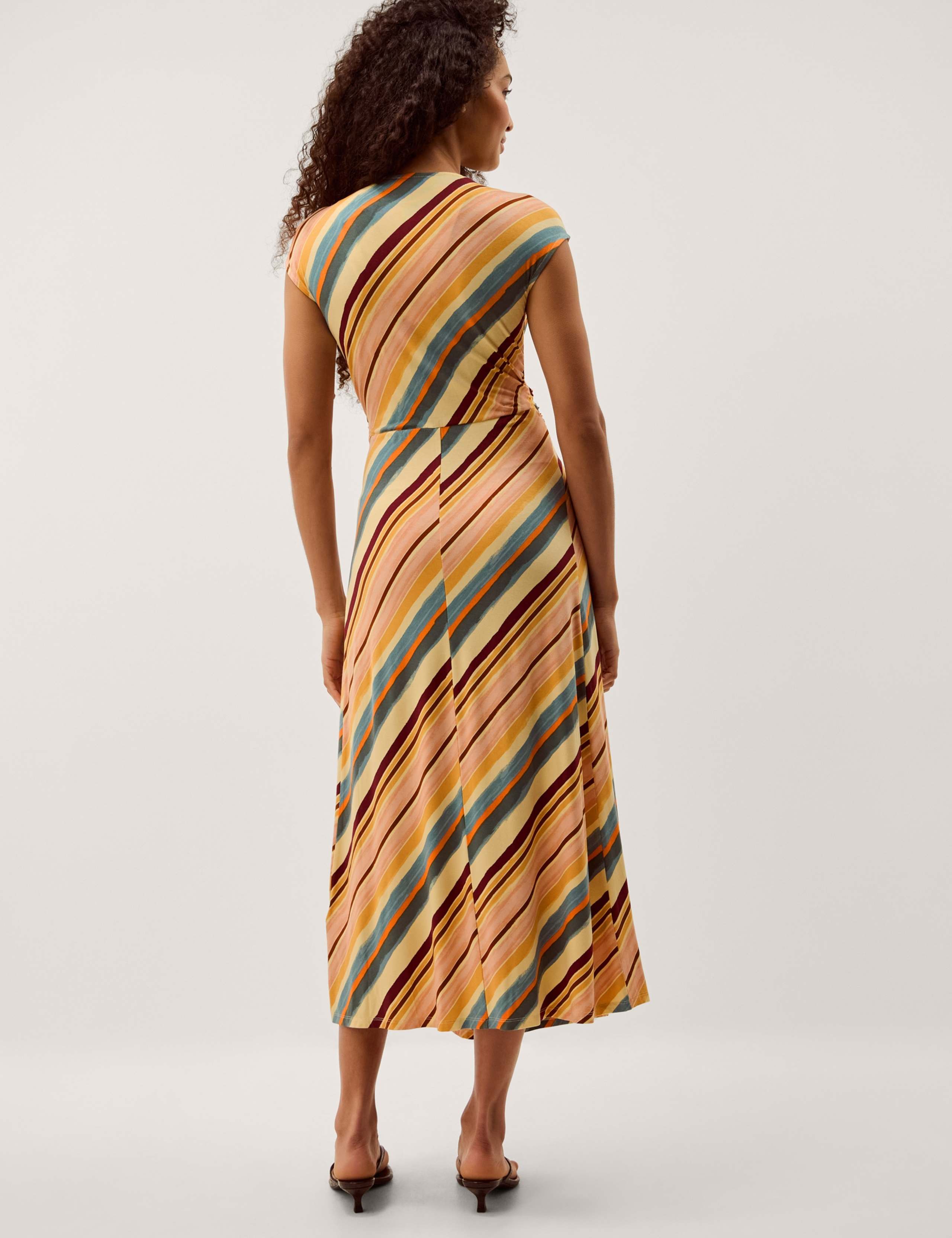 Jersey Striped V-Neck Midi Waisted Dress 3 of 5