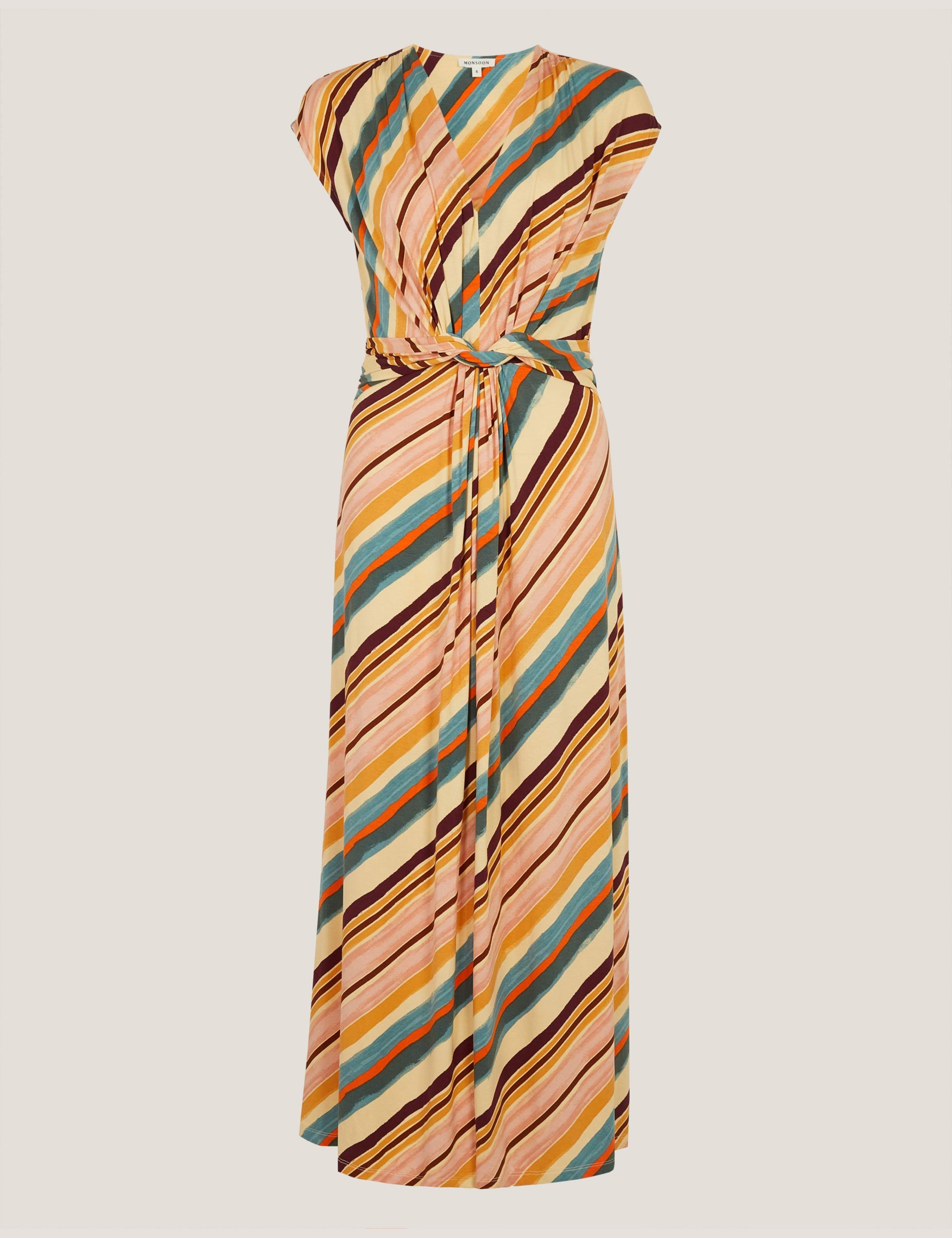 Jersey Striped V-Neck Midi Waisted Dress 2 of 5