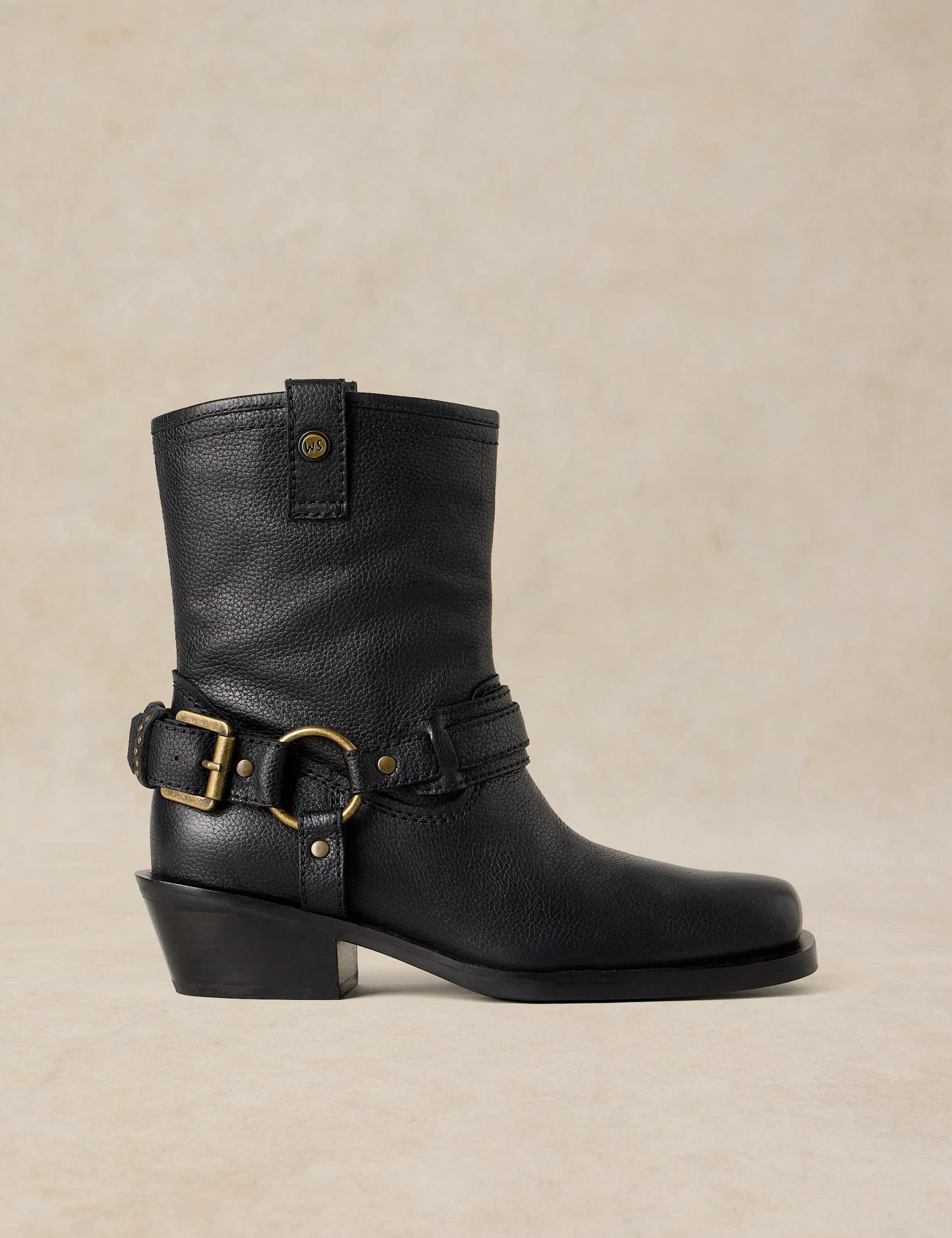 Low Heel Pull On Leather Ankle Boot 1 of 4