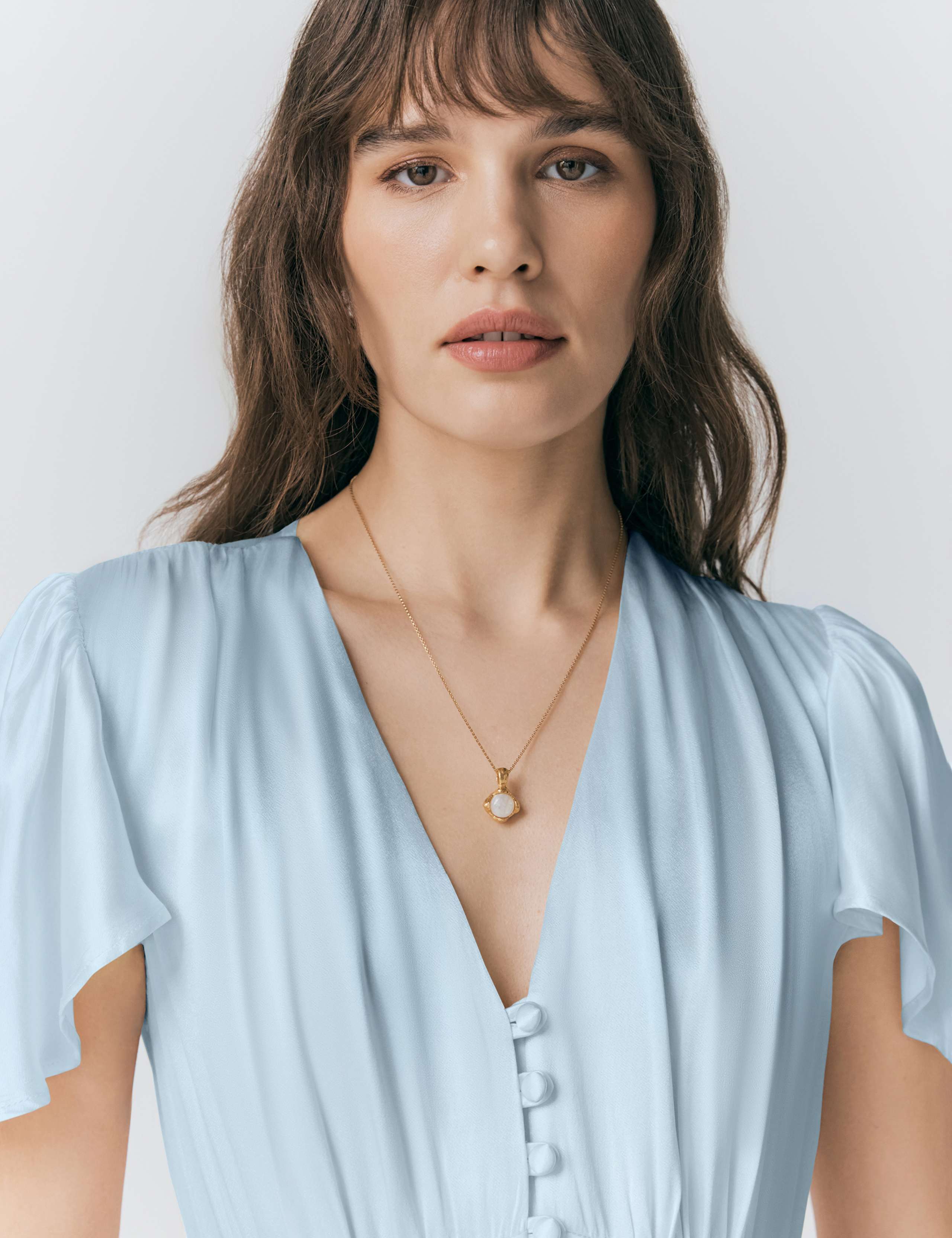 Satin V-Neck Angel Sleeve Midi Tea Dress 4 of 4