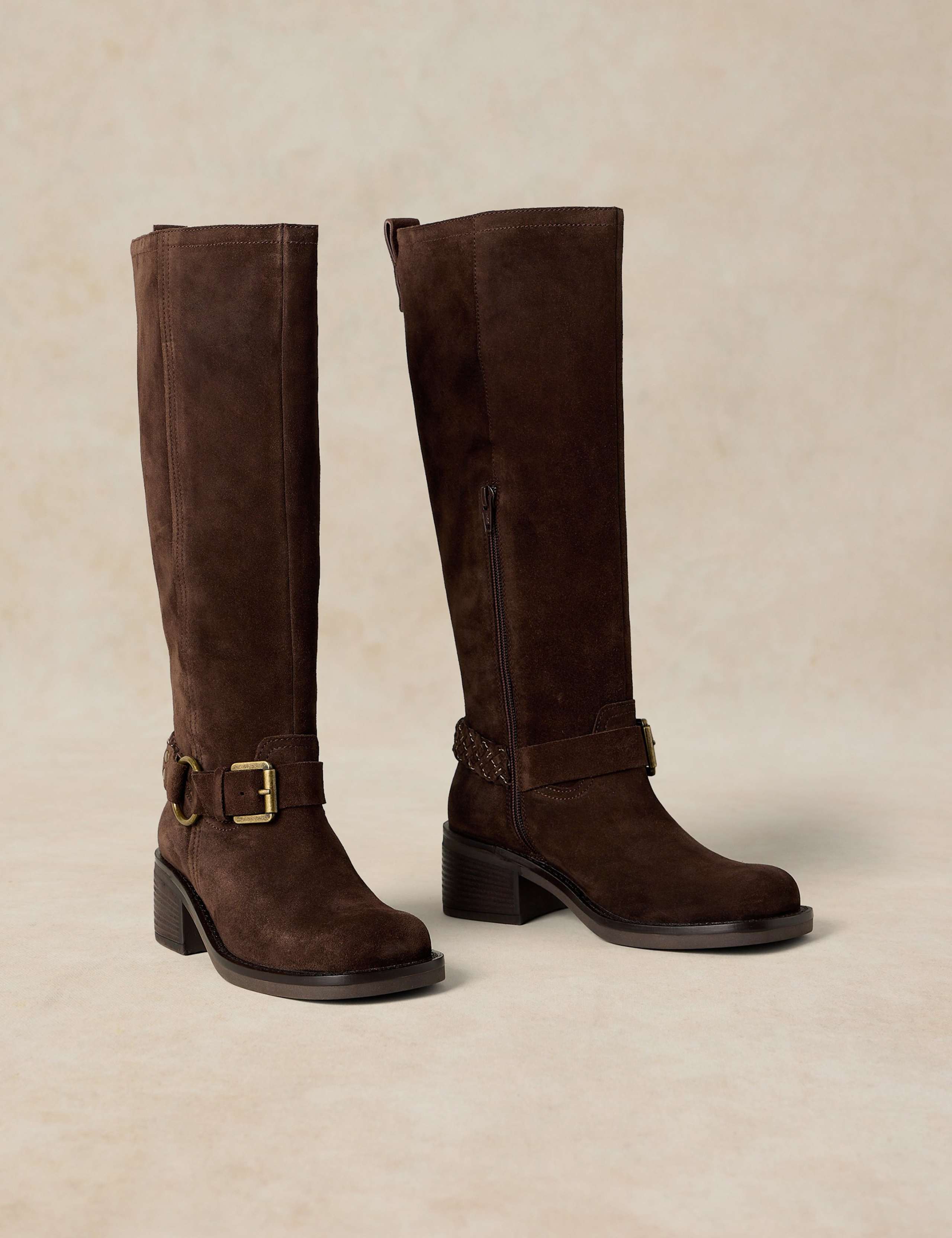 Mid Heel Pull On Leather Knee High Boot 2 of 4