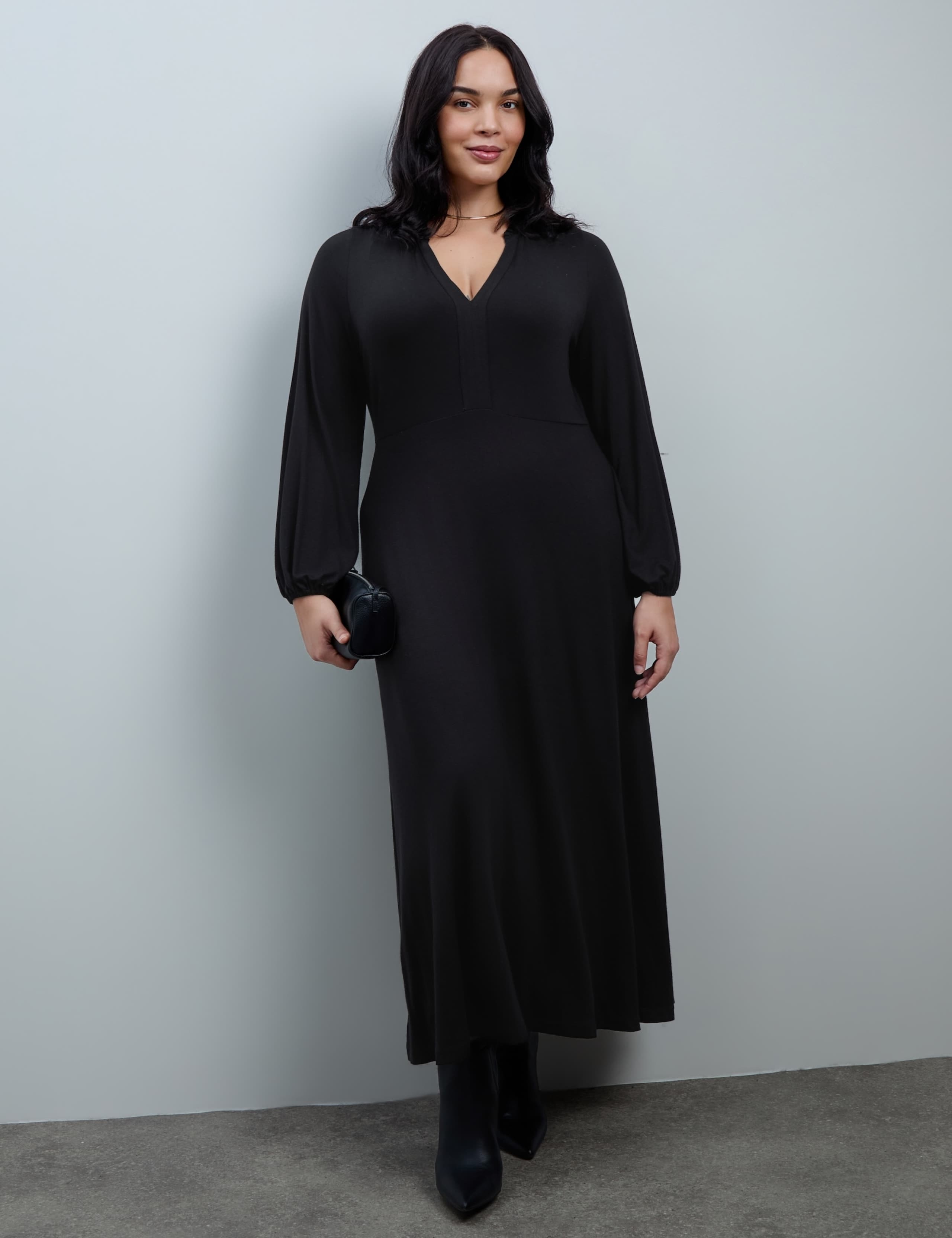 Curve Jersey V-Neck Ruffle Midi Dress 1 of 7