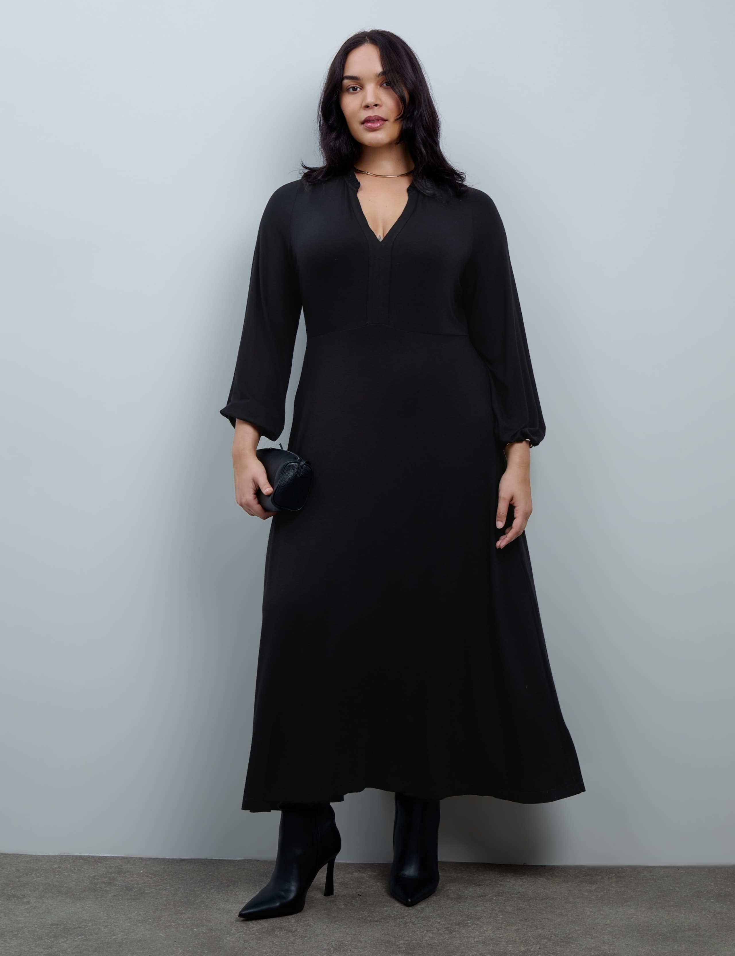 Curve Jersey V-Neck Ruffle Midi Dress 4 of 7