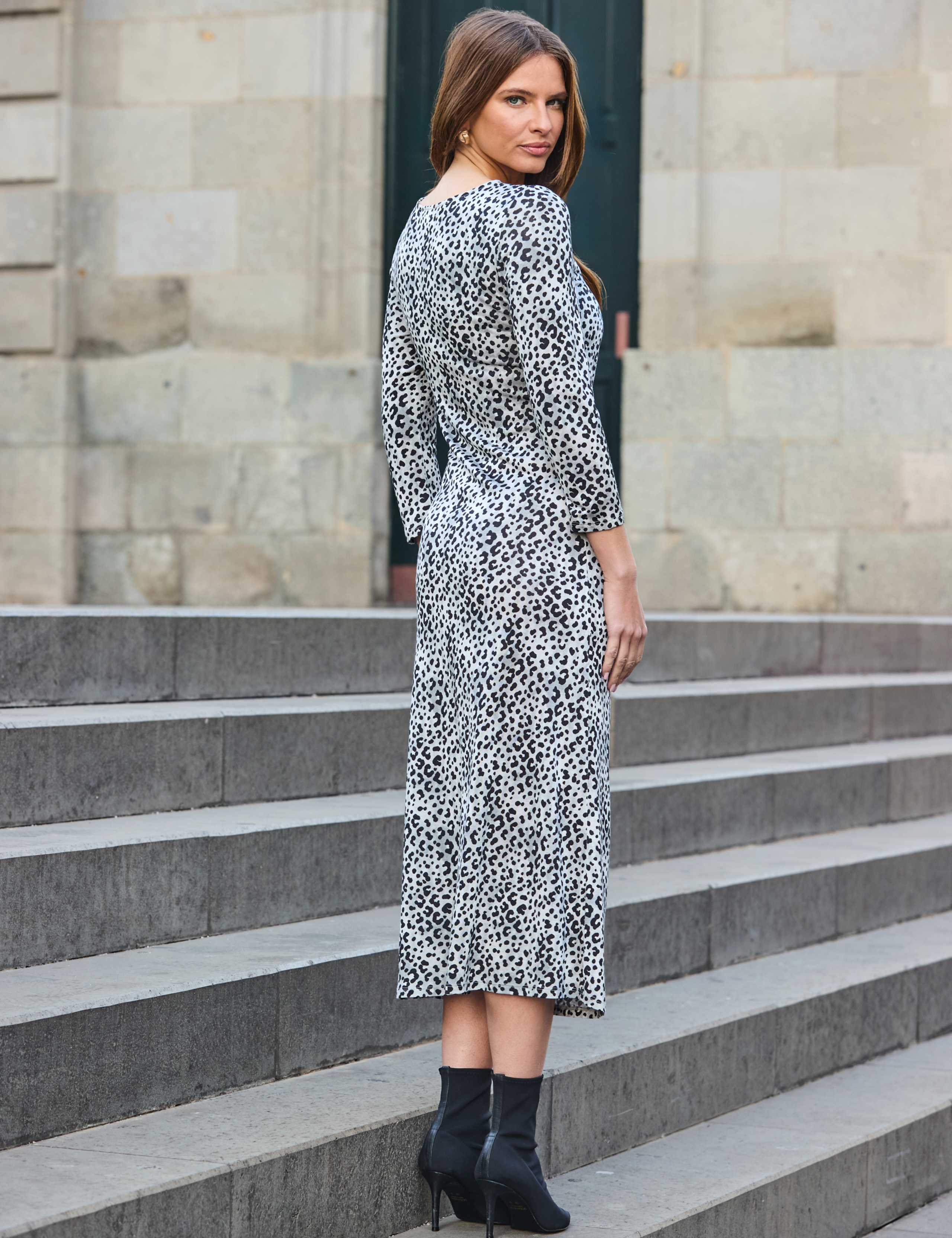 Jersey Animal Print Tie Detail Midi Dress 4 of 5