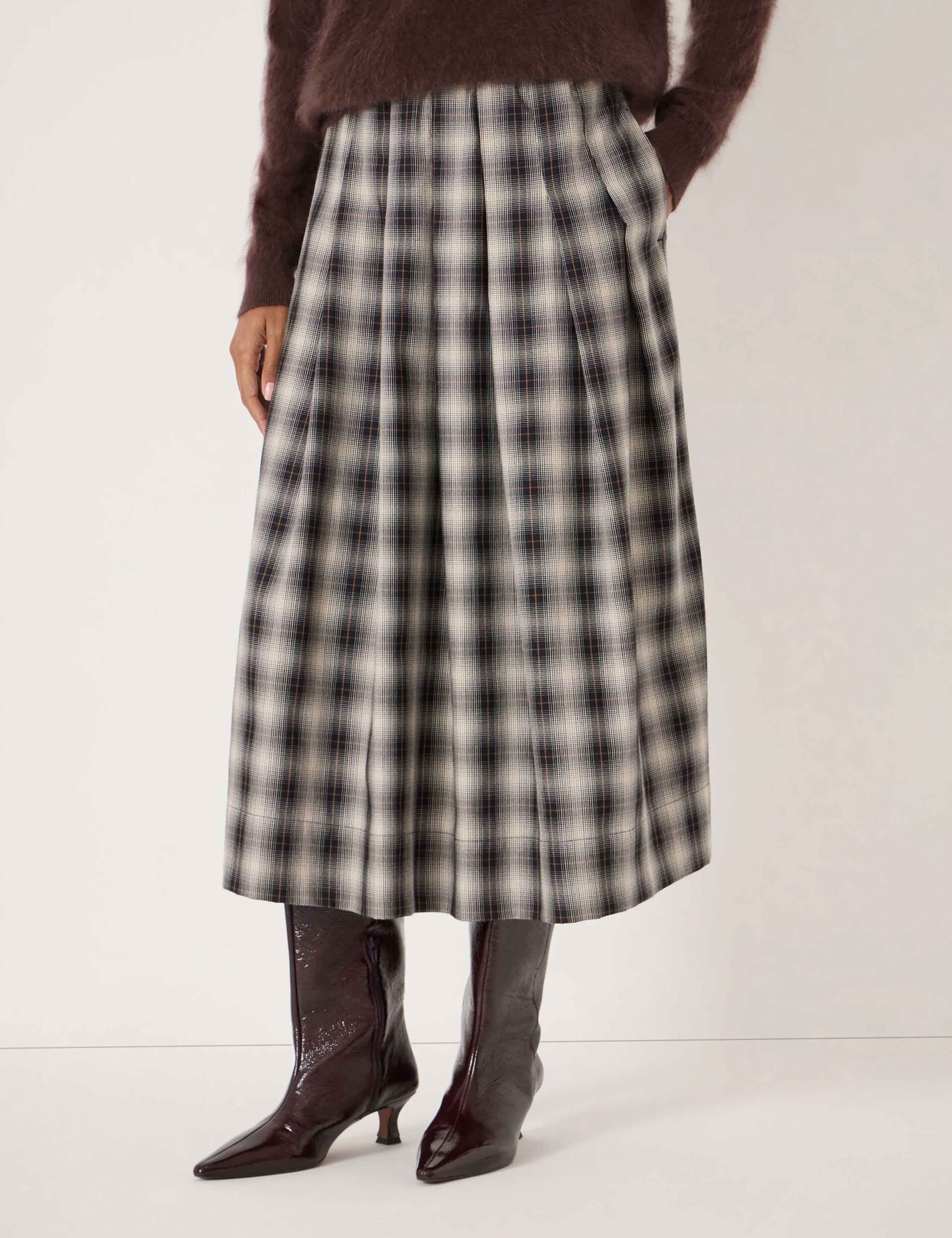 Cotton Rich Checked Pleated Midi Skirt 2 of 4
