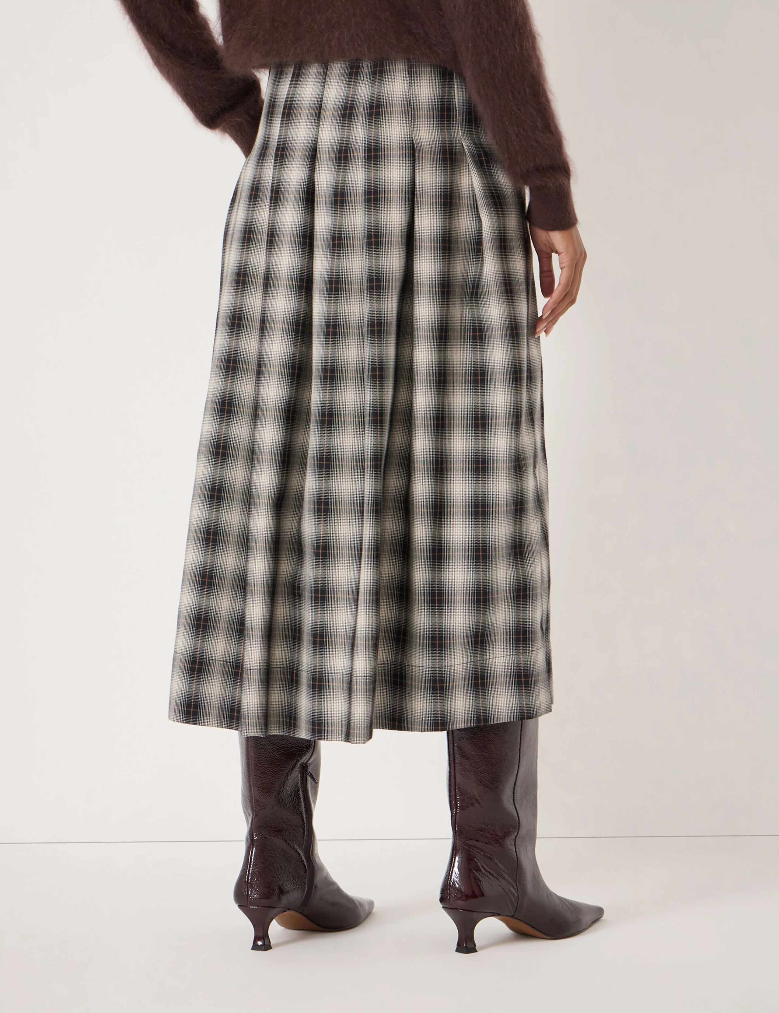 Cotton Rich Checked Pleated Midi Skirt 3 of 4