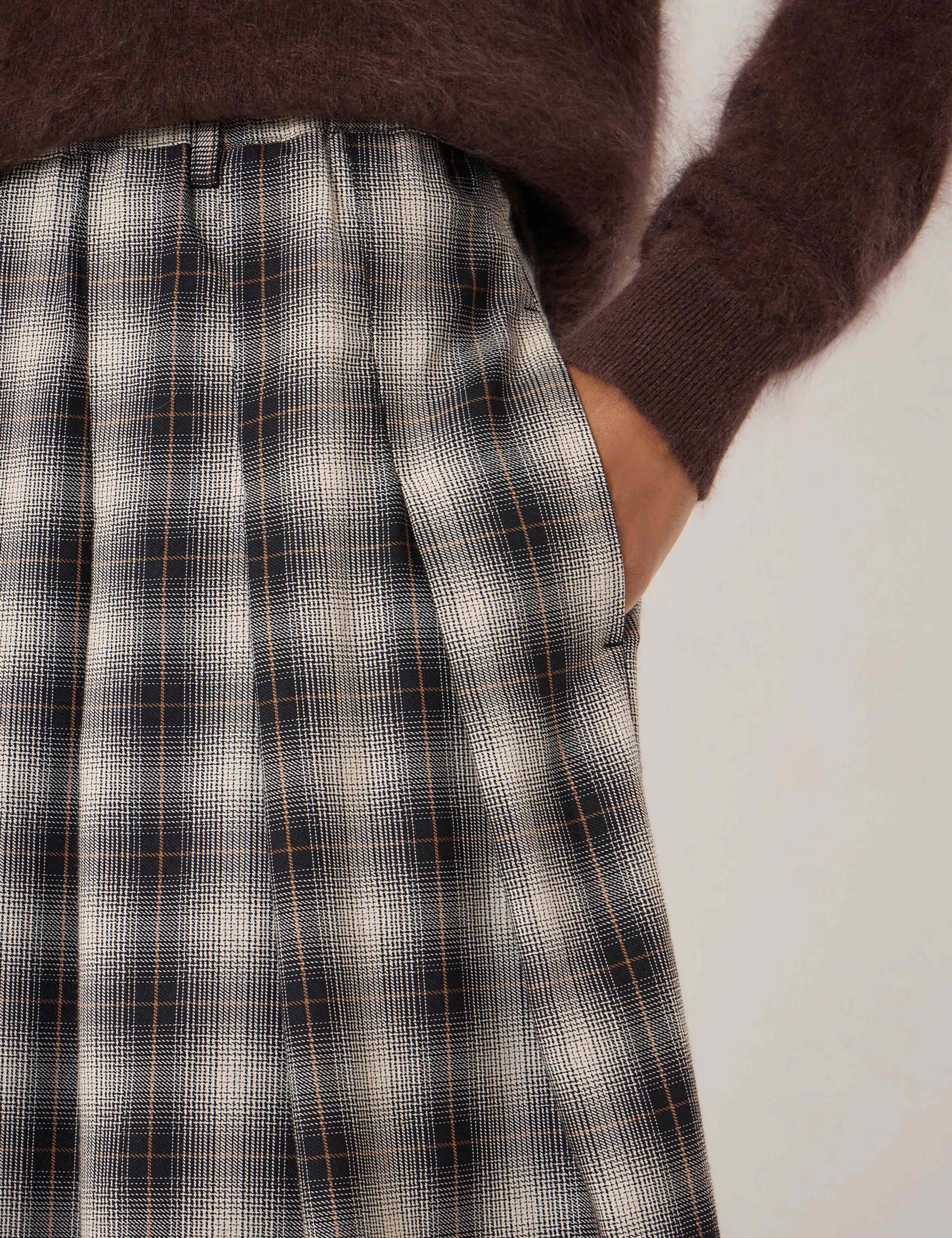 Cotton Rich Checked Pleated Midi Skirt 4 of 4