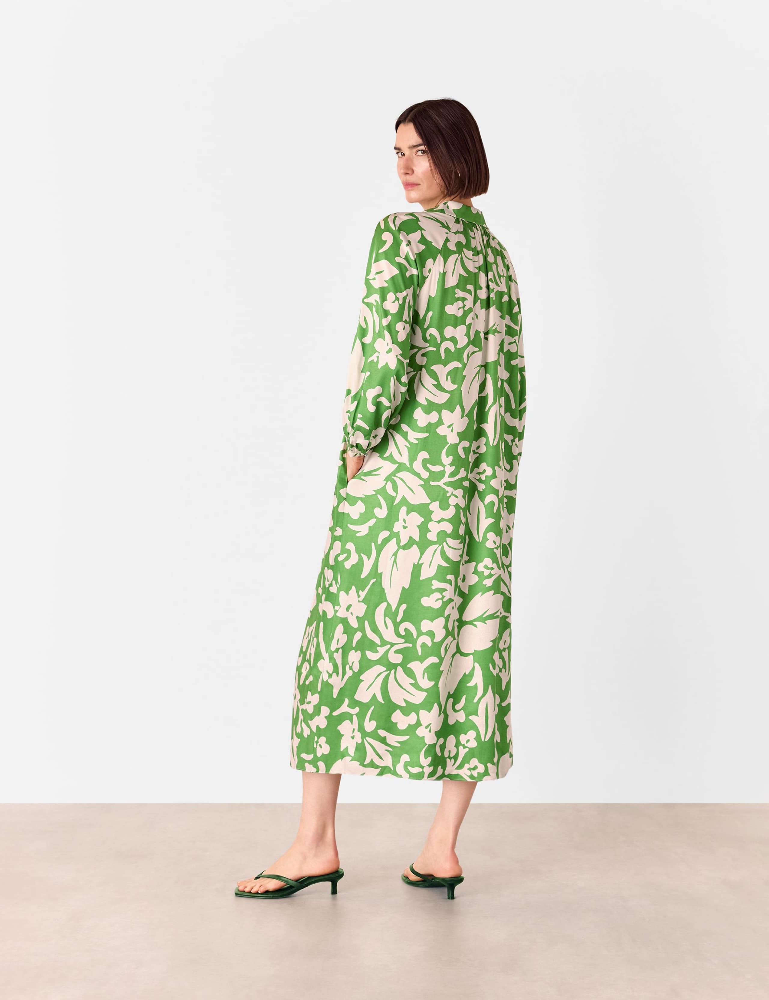 Floral V-Neck Button Through Midi Shirt Dress 3 of 4