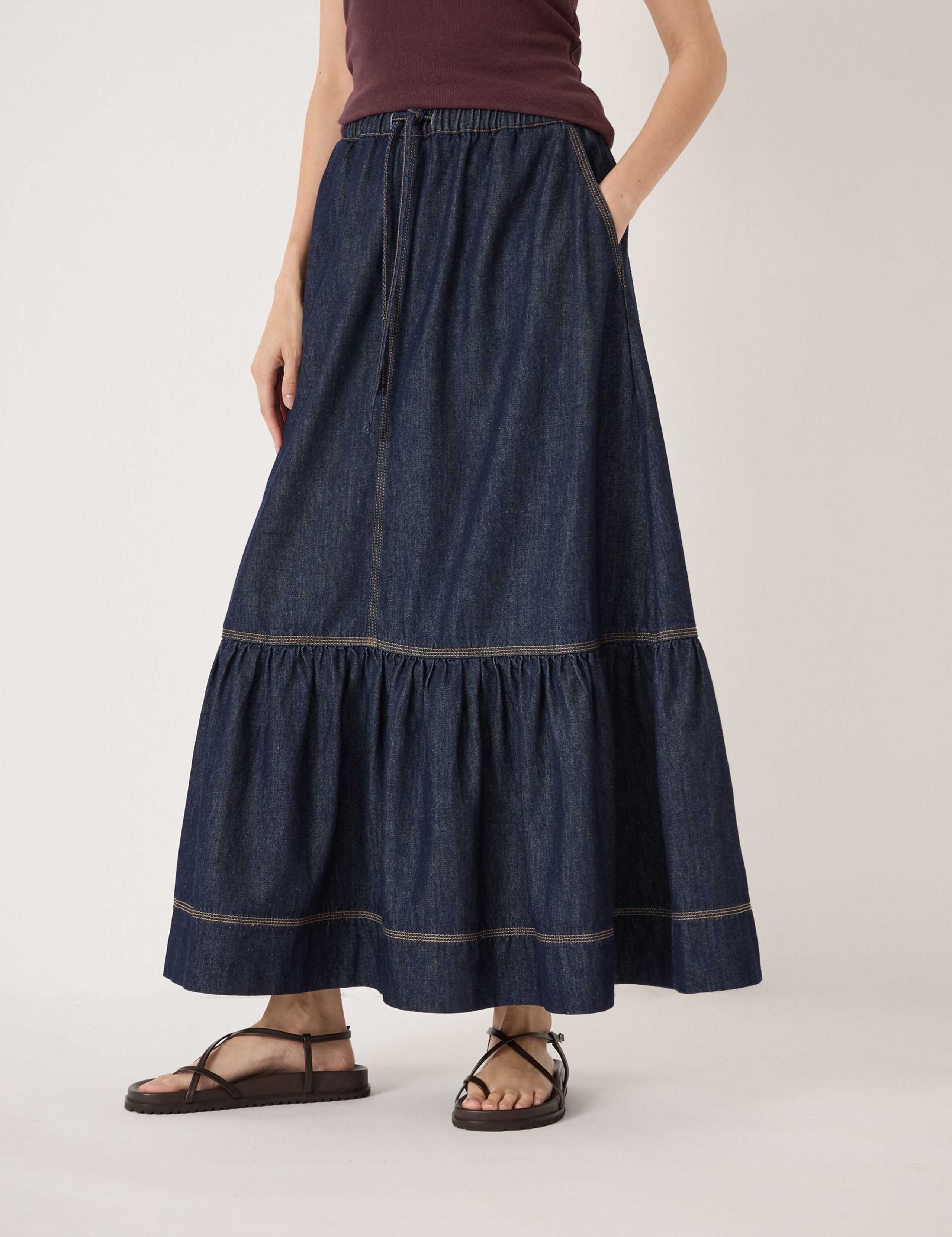 Pure Cotton Denim Midaxi Tiered Skirt 2 of 4