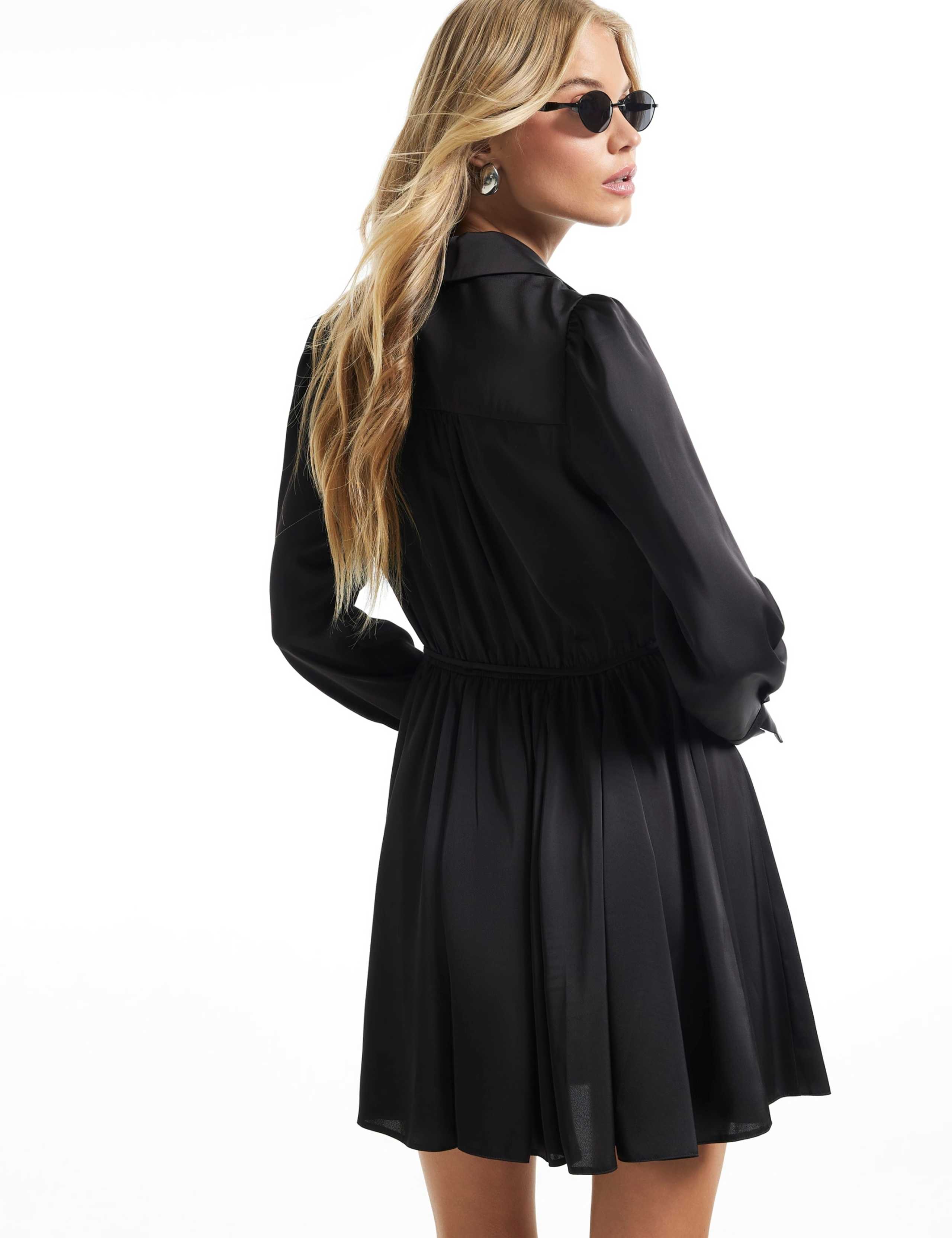 Satin Collared Tie Waist Mini Shirt Dress 5 of 6