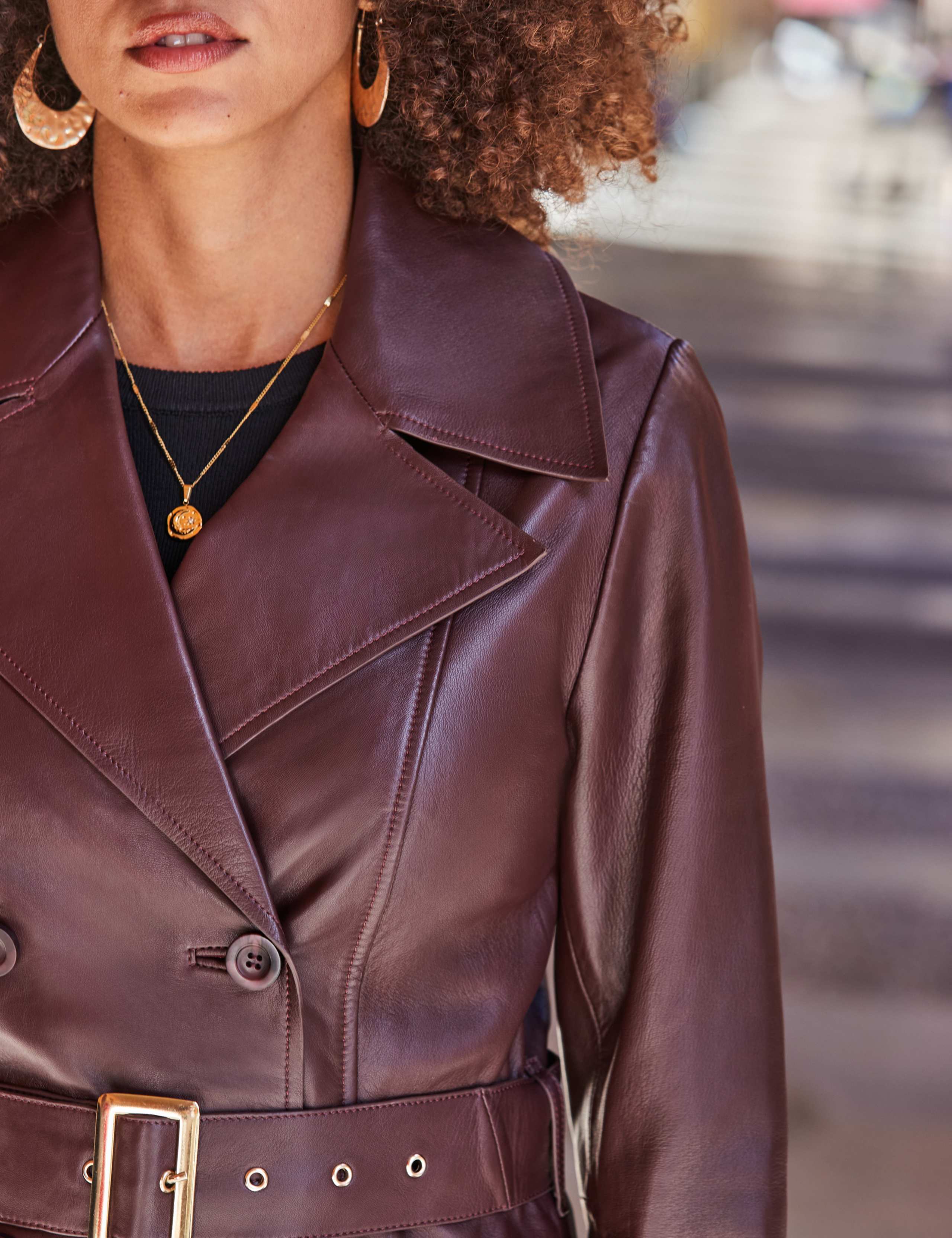 Leather Belted Double Breasted Trench Coat 2 of 9
