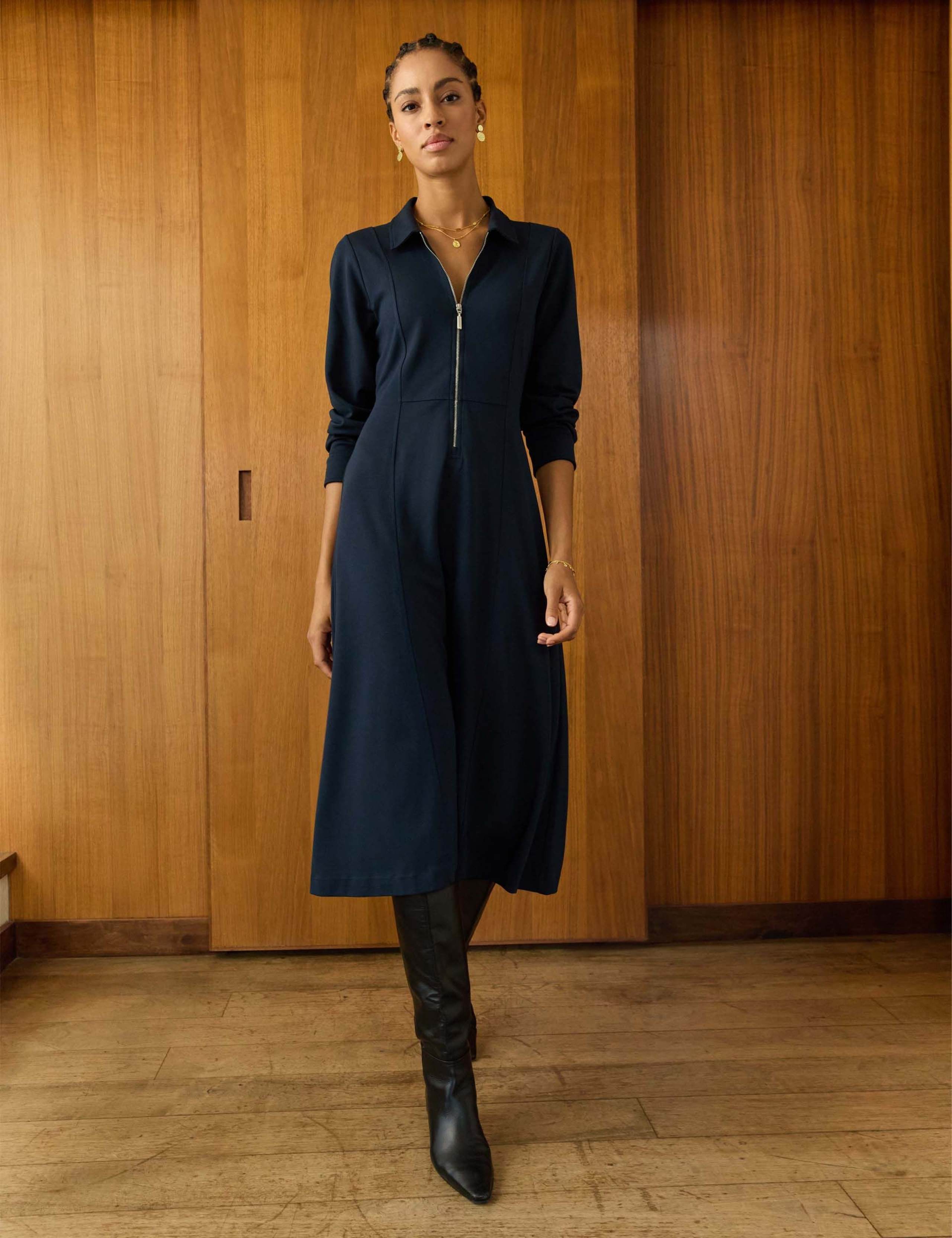 Zip Neck Midi Shirt Dress 2 of 5