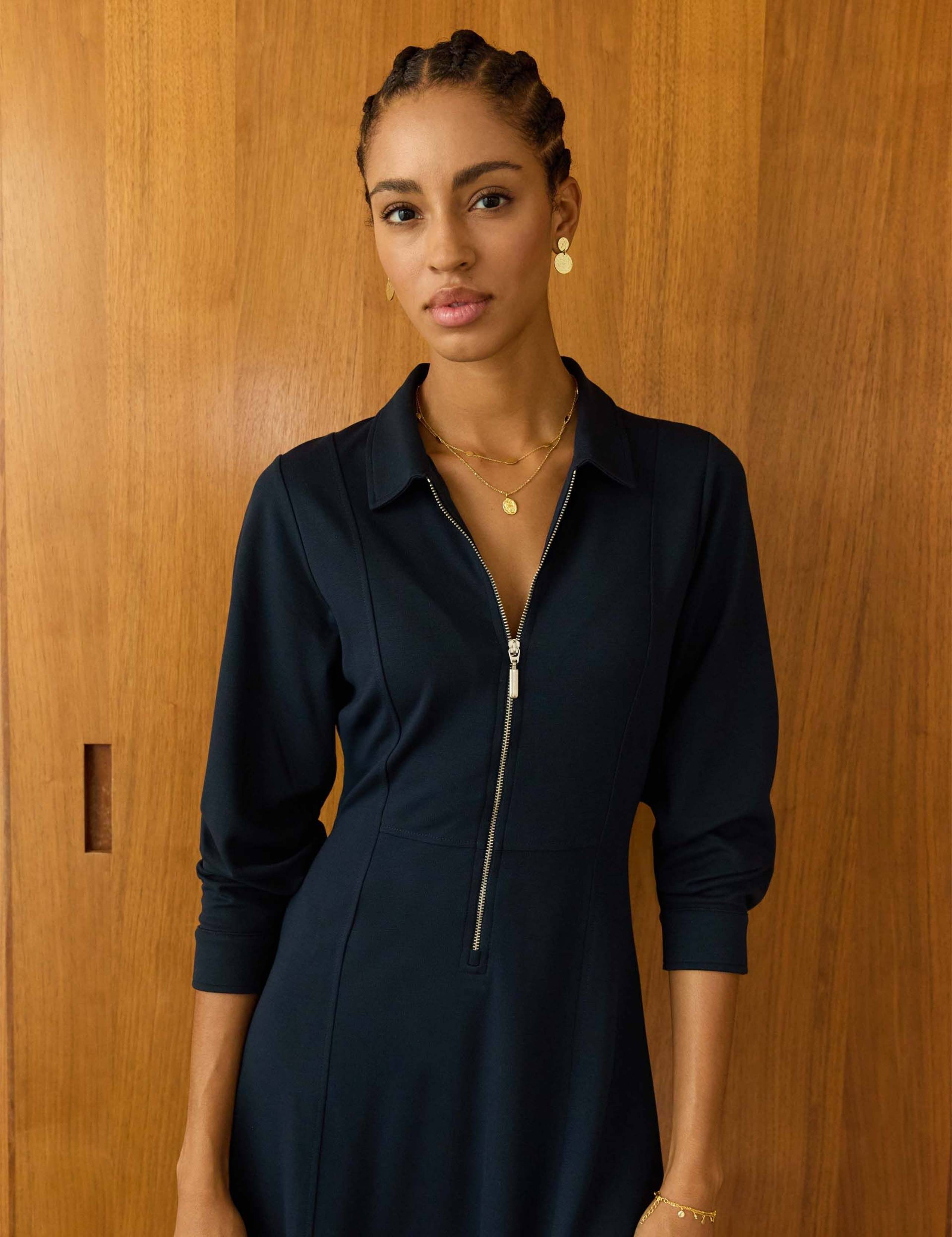 Zip Neck Midi Shirt Dress 3 of 5