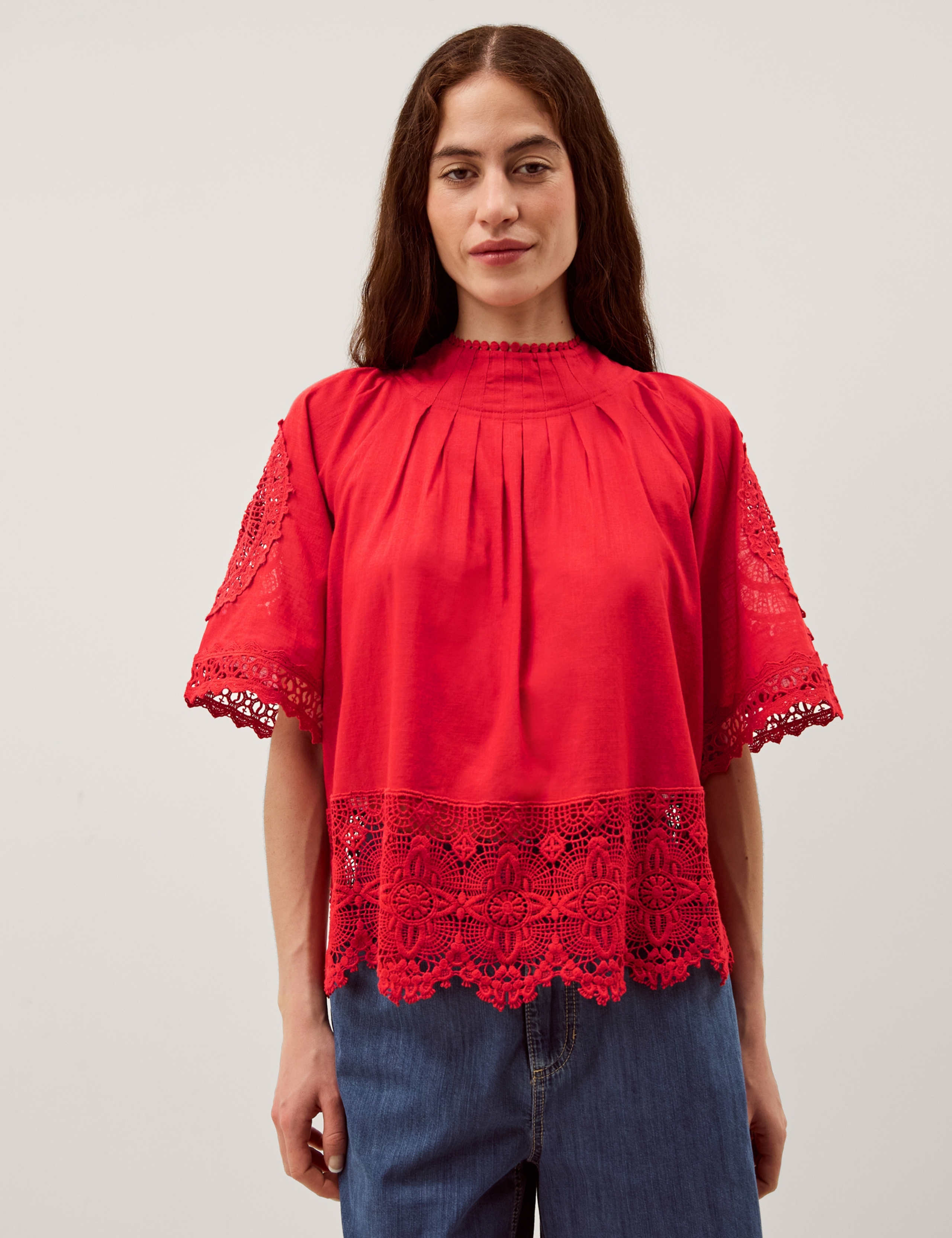 Pure Cotton Broderie High Neck Top 1 of 5