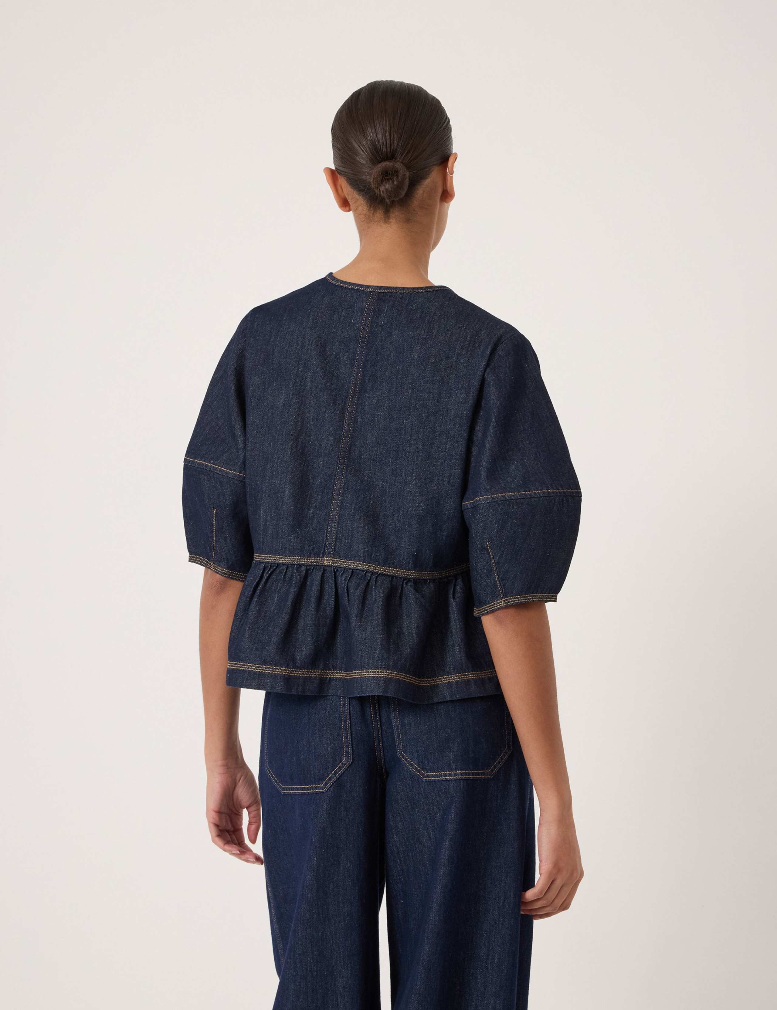 Pure Cotton Denim Barrel Sleeve Top 4 of 5