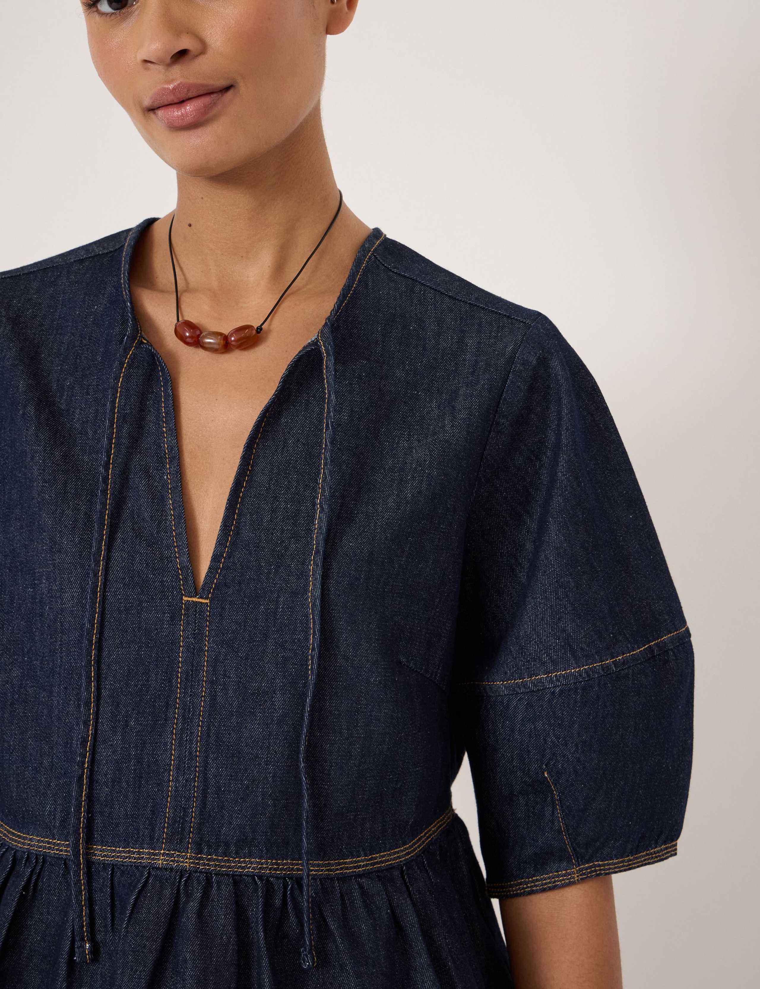 Pure Cotton Denim Barrel Sleeve Top 5 of 5