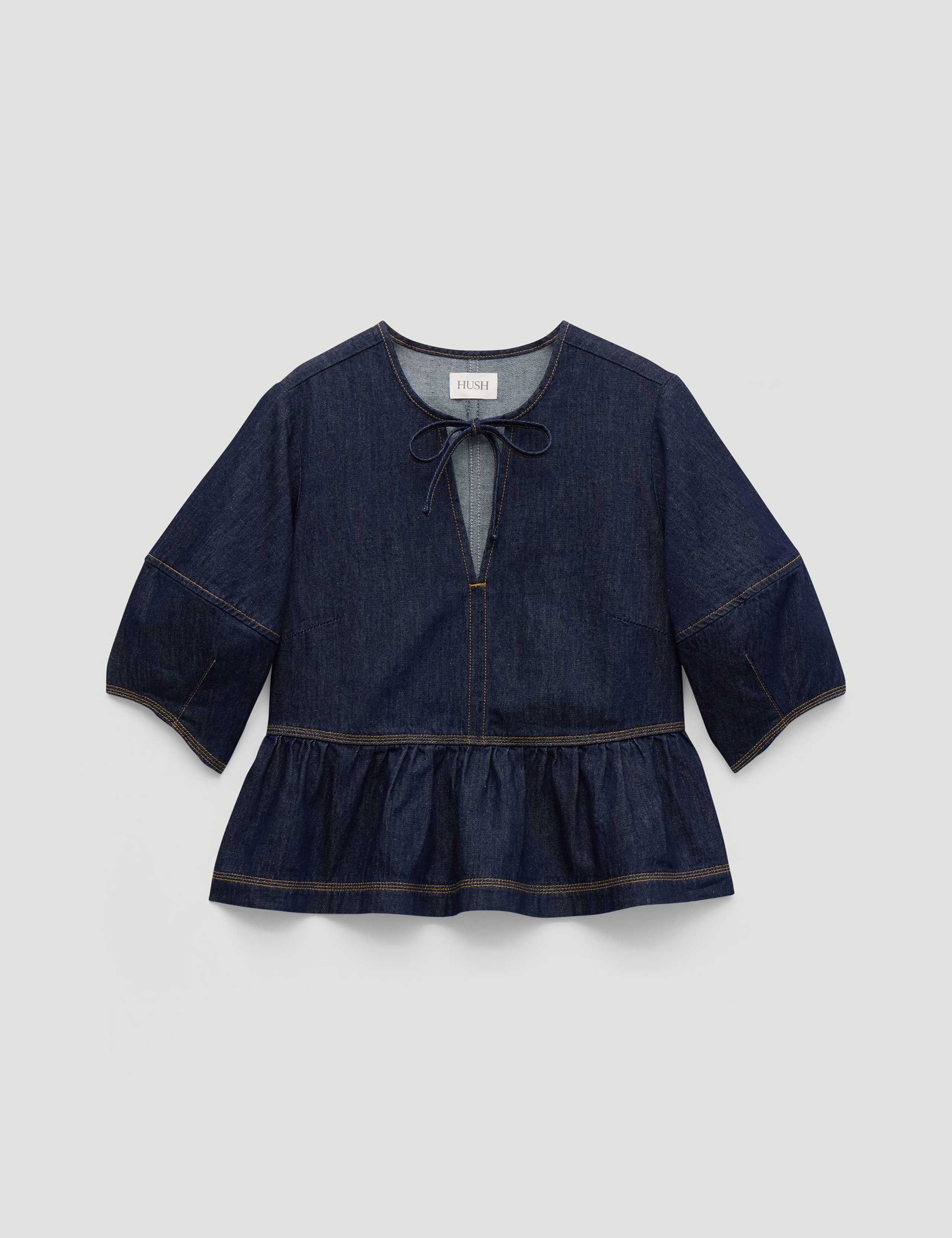 Pure Cotton Denim Barrel Sleeve Top 2 of 5