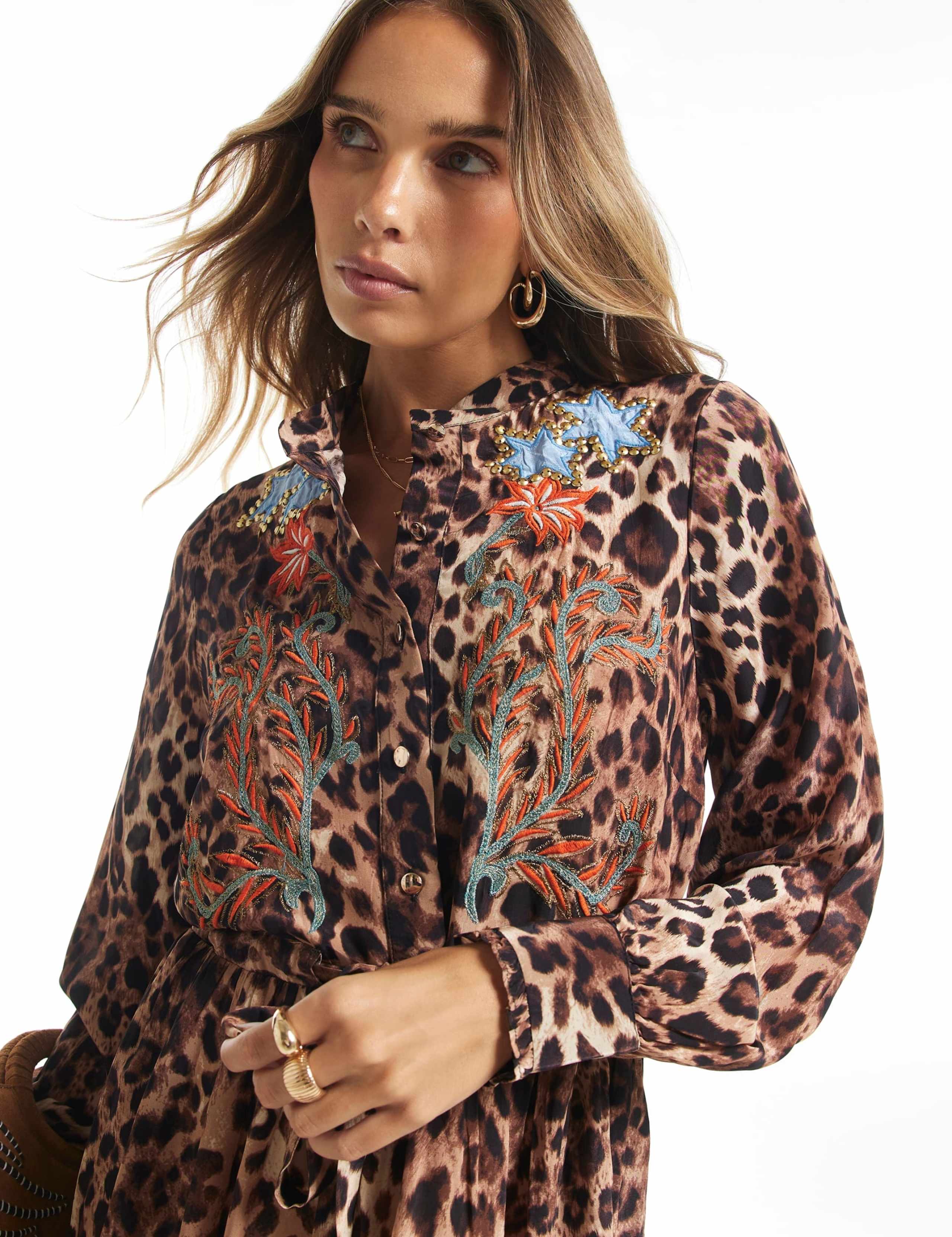 Animal Print Collared Mini Shirt Dress 2 of 6