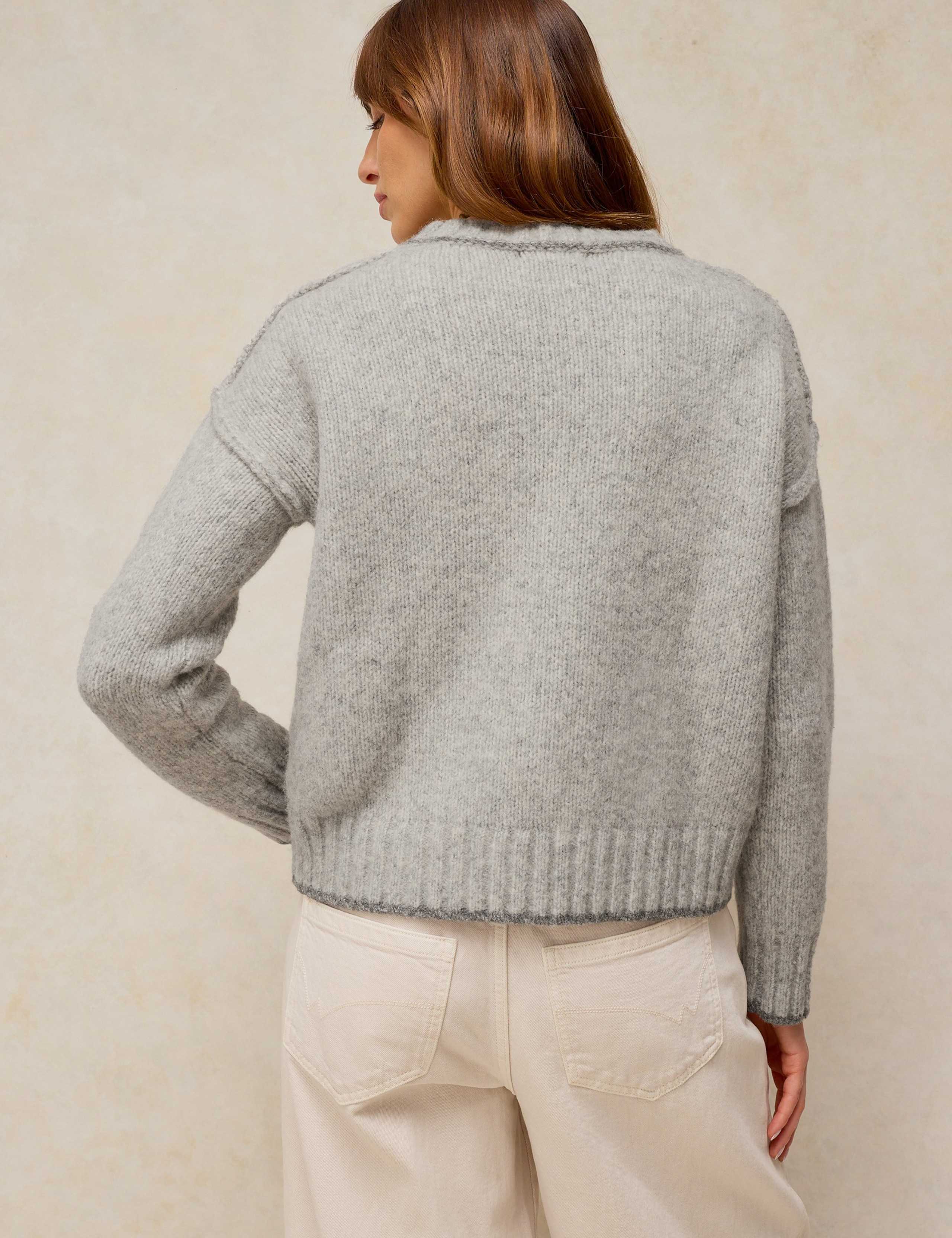 Long Sleeve V Neck Cardigan With Wool 4 of 6