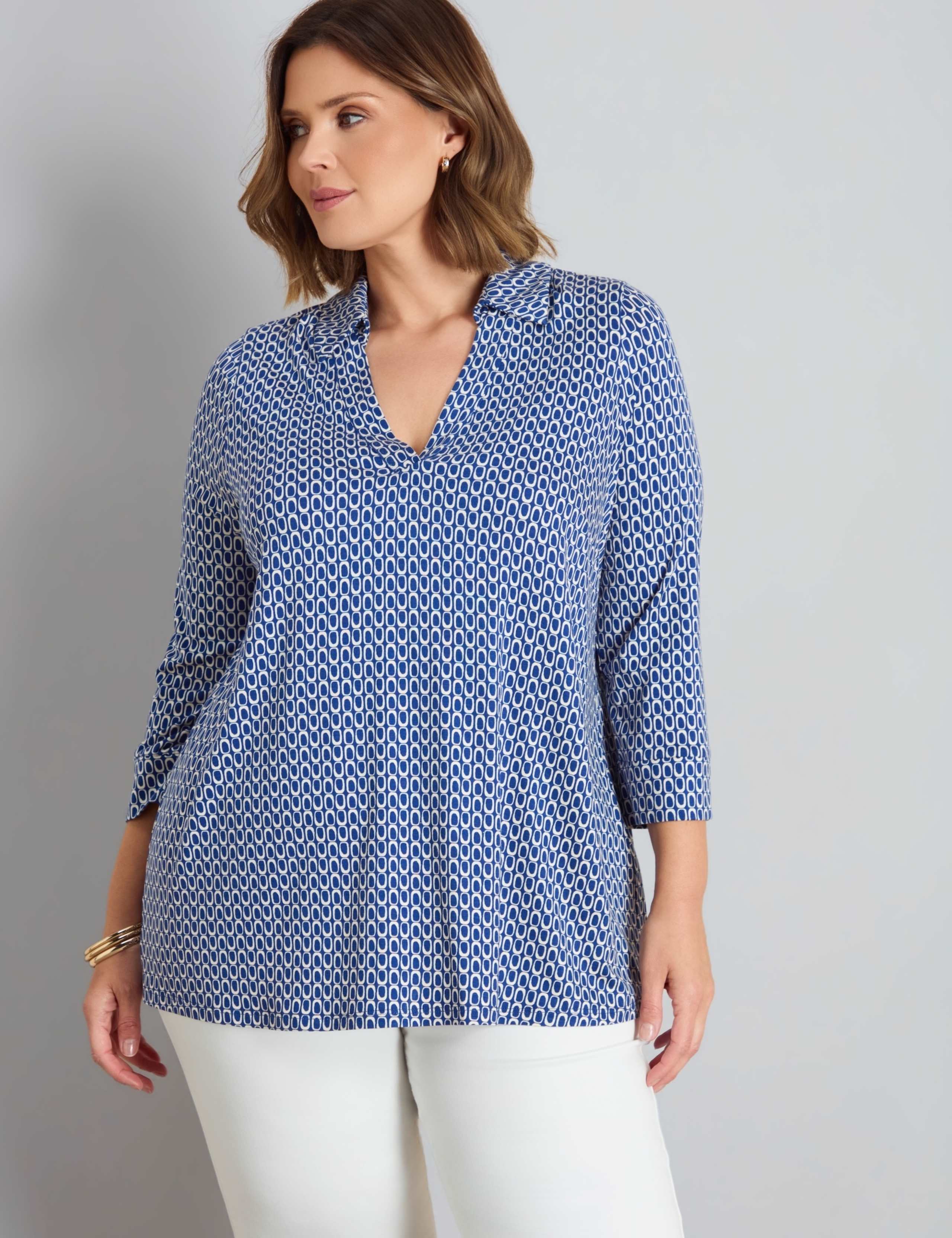 Geo Print Three Quarter Sleeve Jersey Top 3 of 4