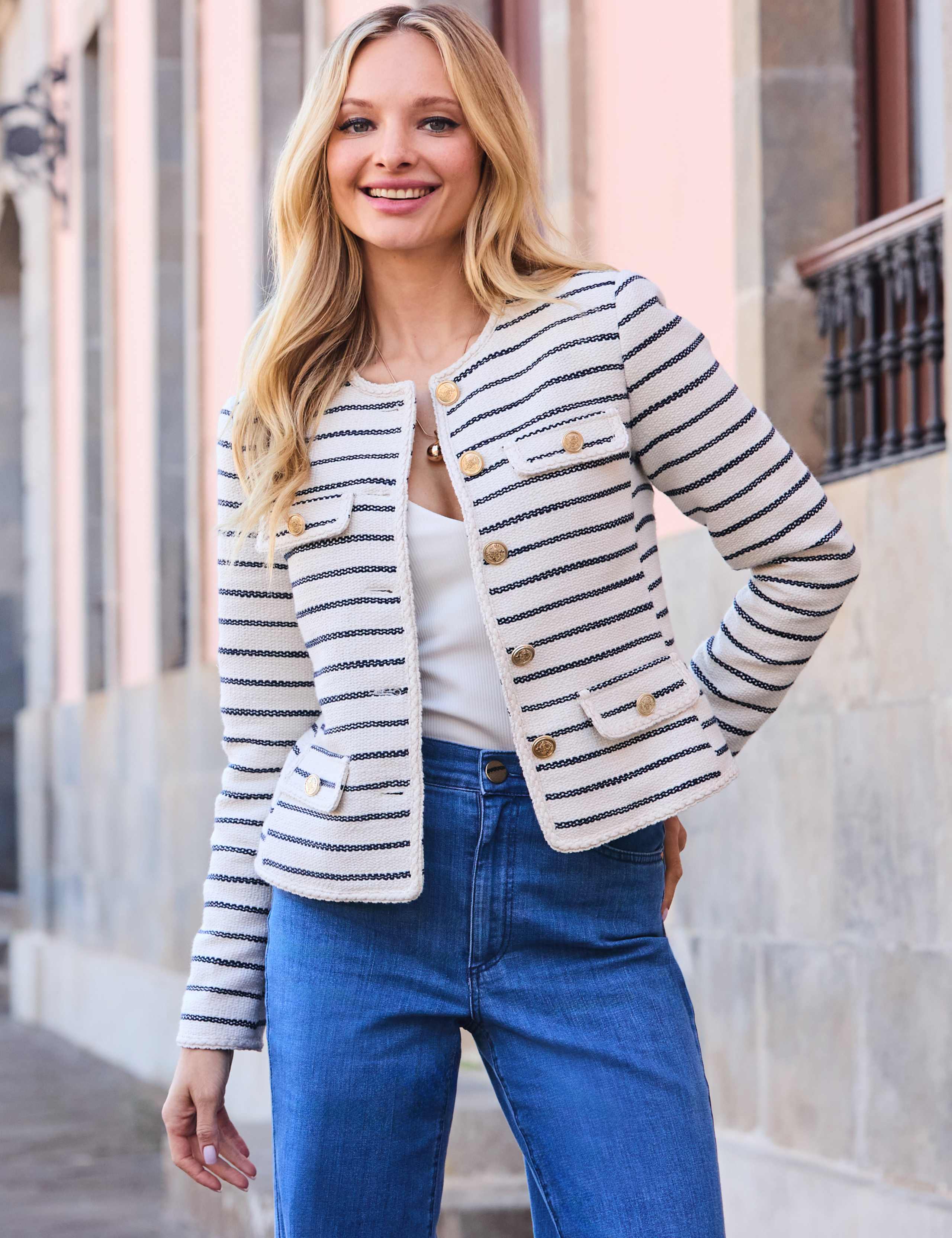Bouclé Striped Collarless Jacket 2 of 4