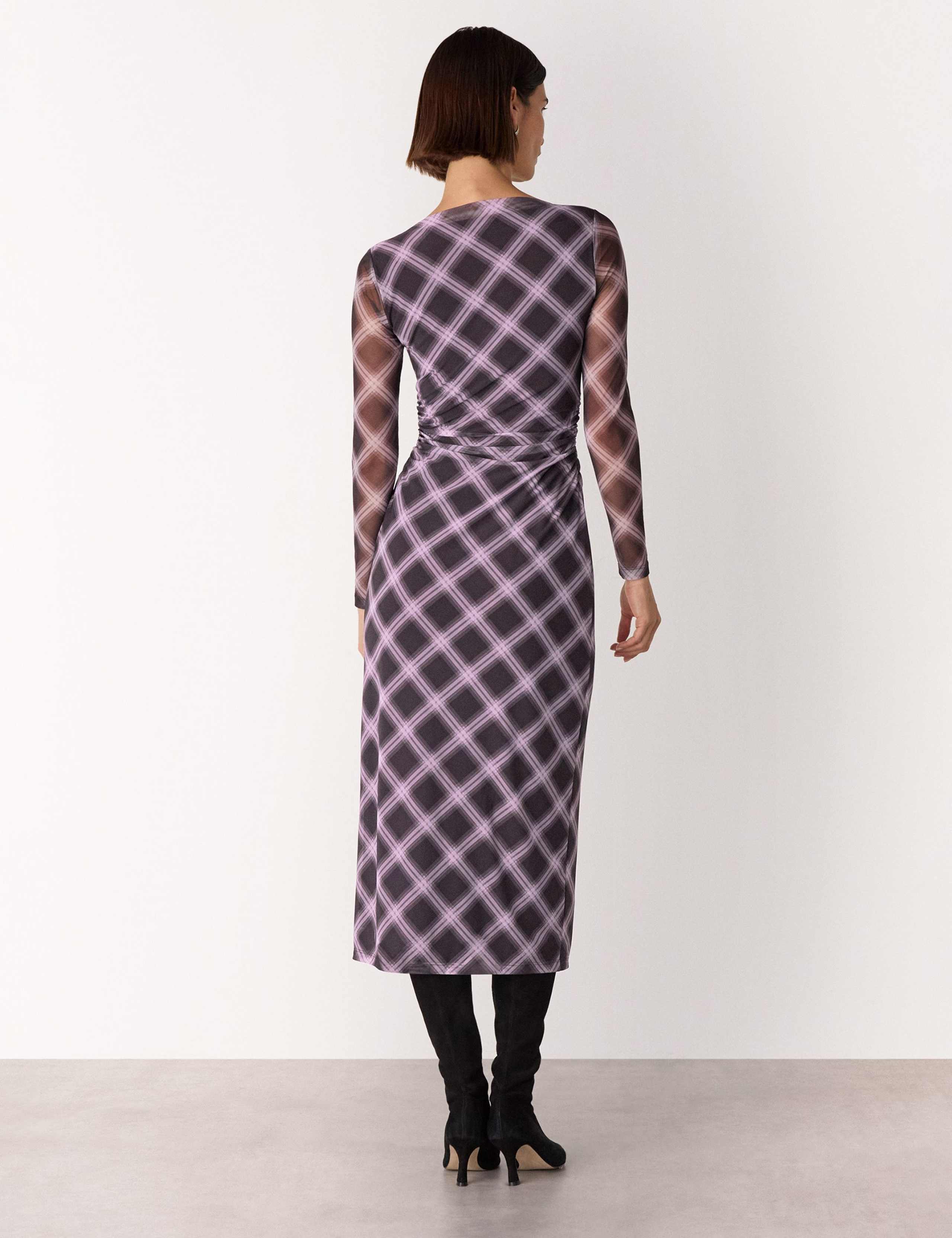 Mesh Checked Midi Bodycon Dress 3 of 4