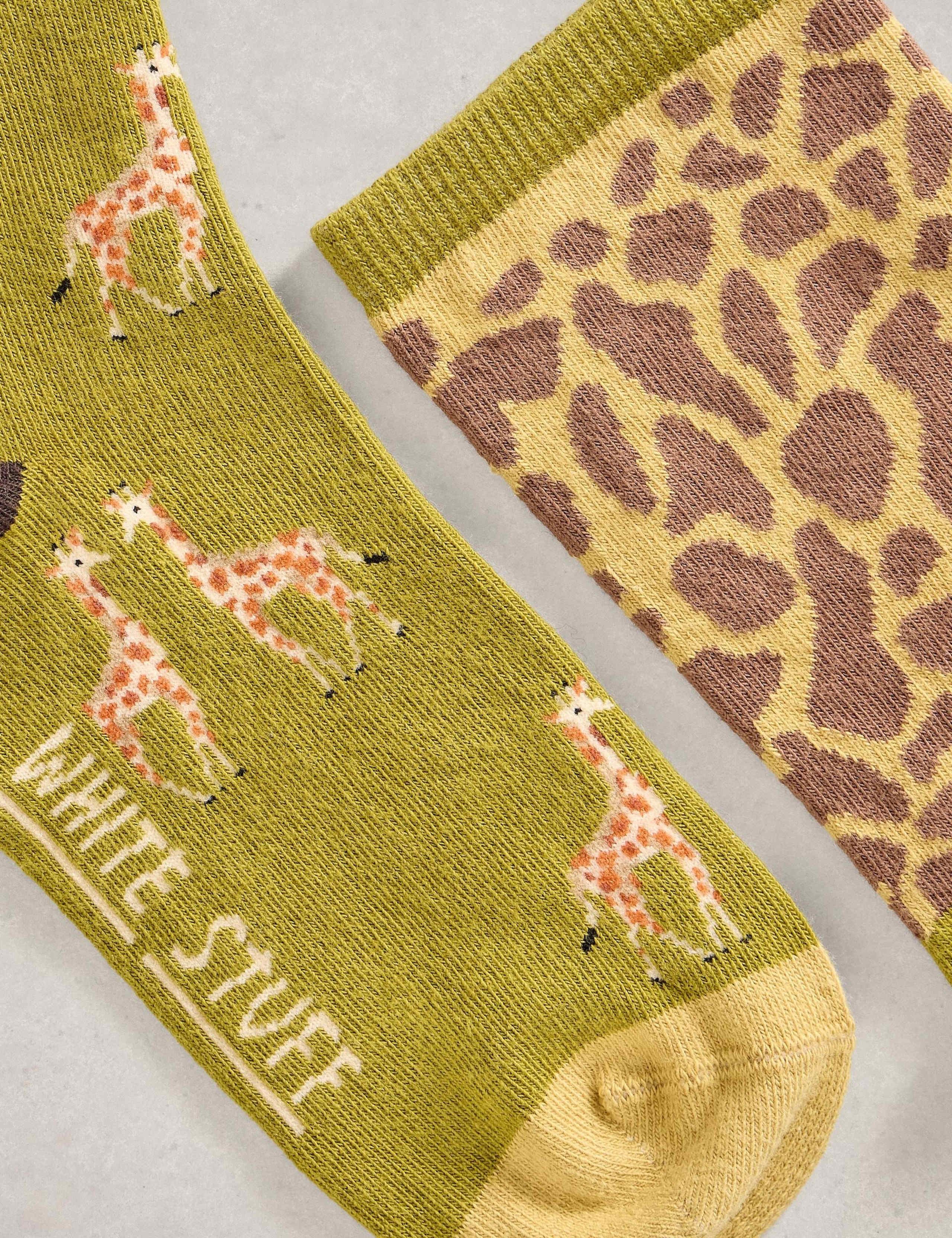 2 Pack Cotton Rich Giraffe Ankle High Socks 2 of 2
