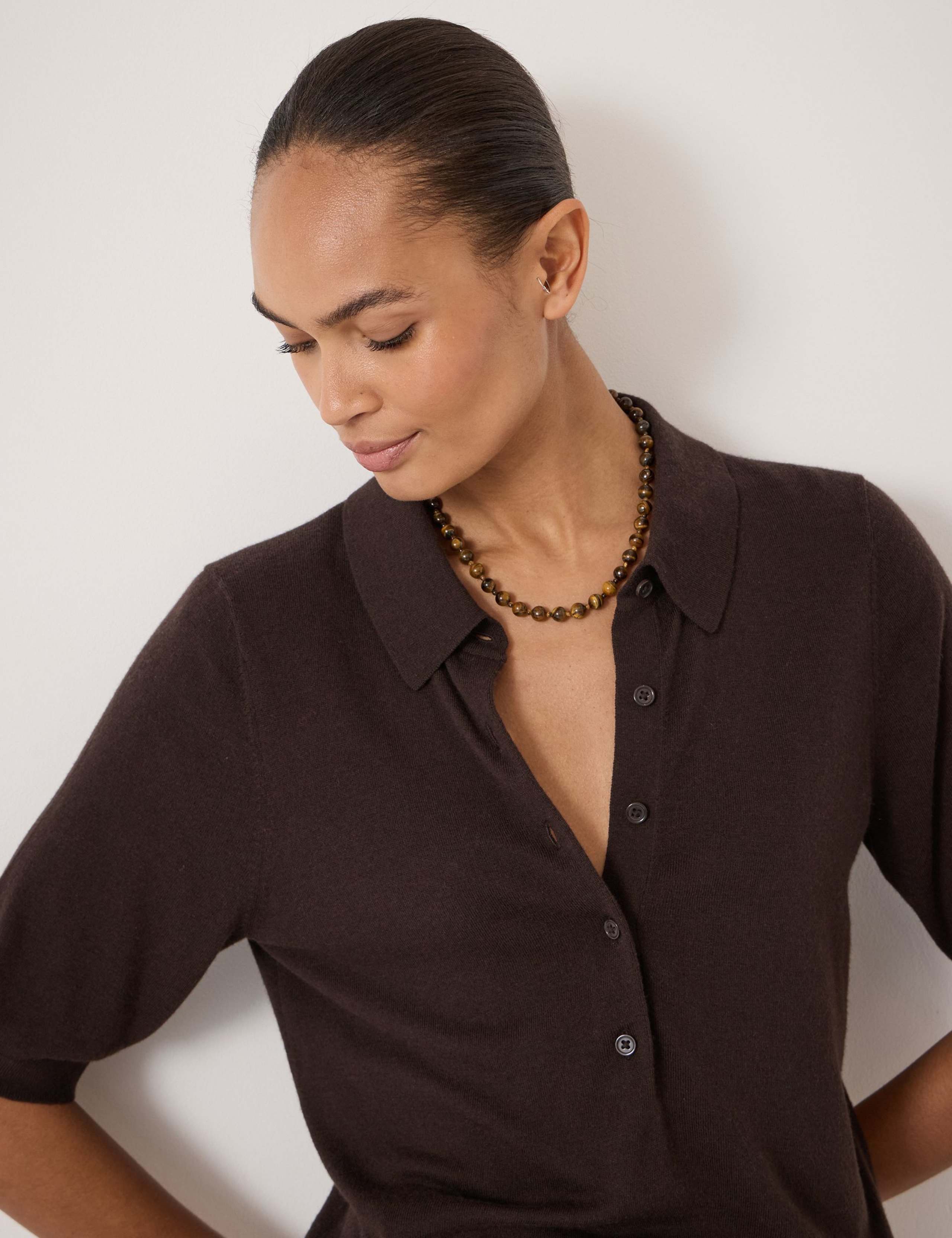 Wool Blend Polo Neck Knitted Top 4 of 5