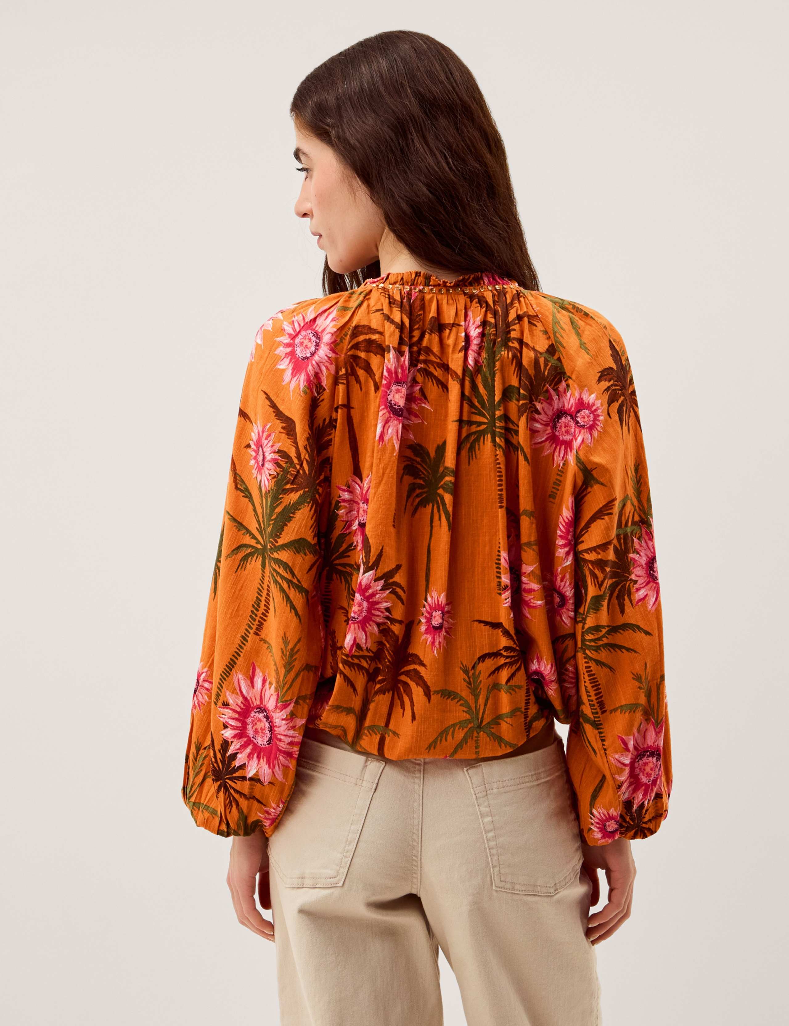 Cotton Rich Floral Tie Detail Blouse 3 of 5