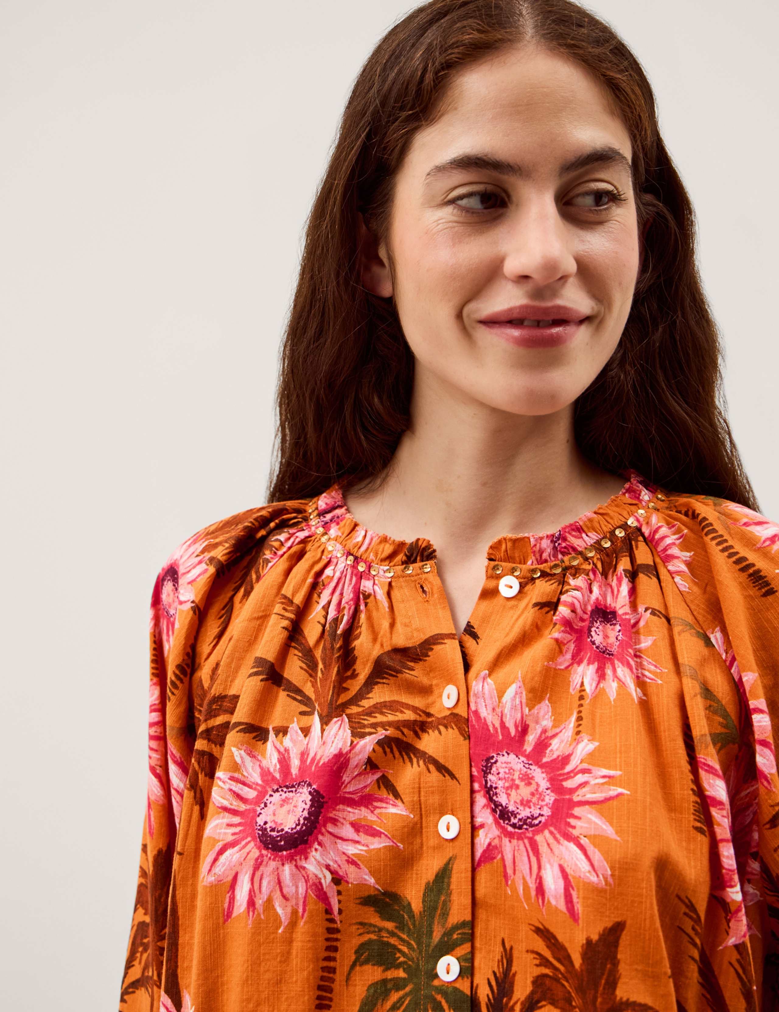 Cotton Rich Floral Tie Detail Blouse 5 of 5