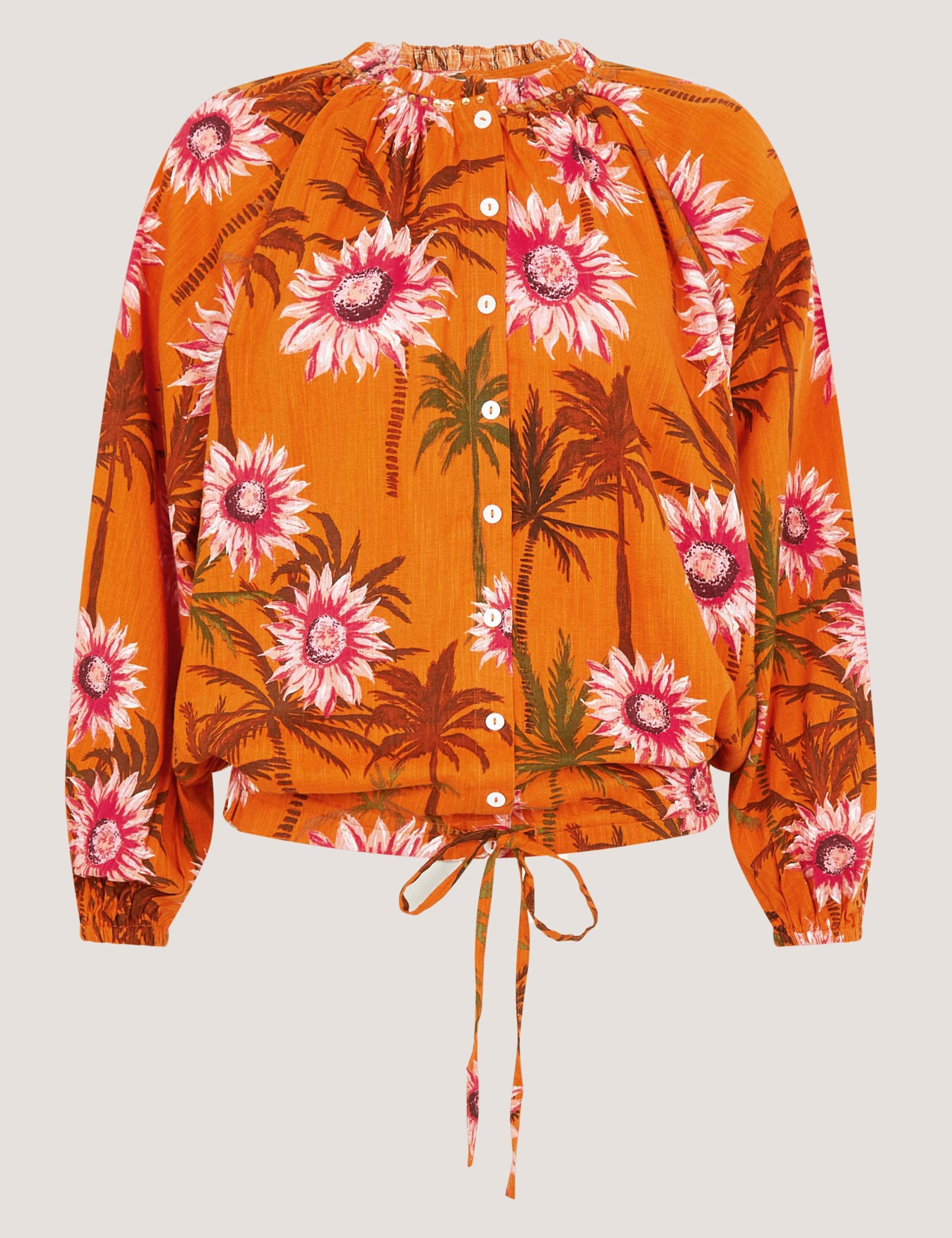Cotton Rich Floral Tie Detail Blouse 2 of 5