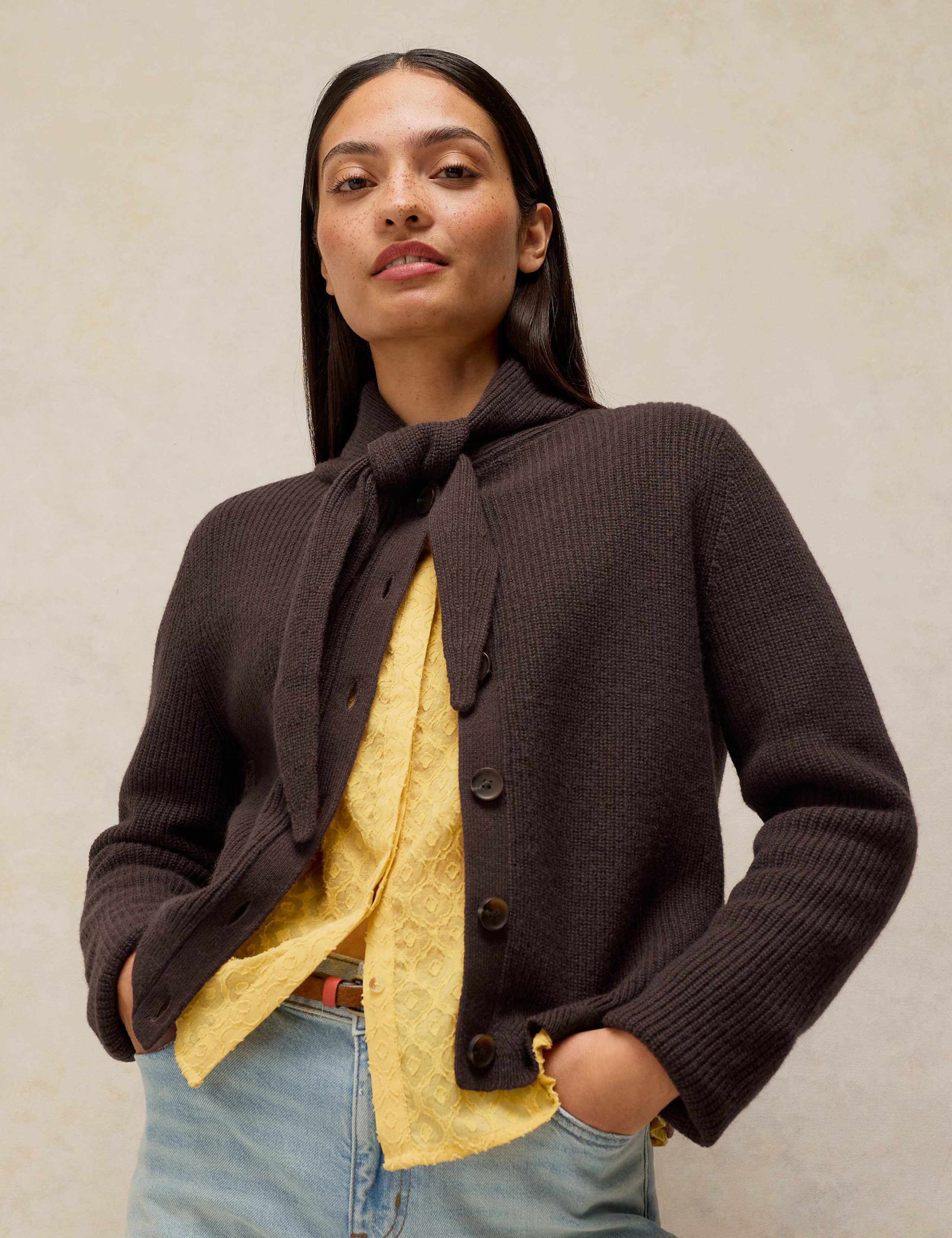 Wool Blend Printed Crew Neck Cardigan 7 of 7