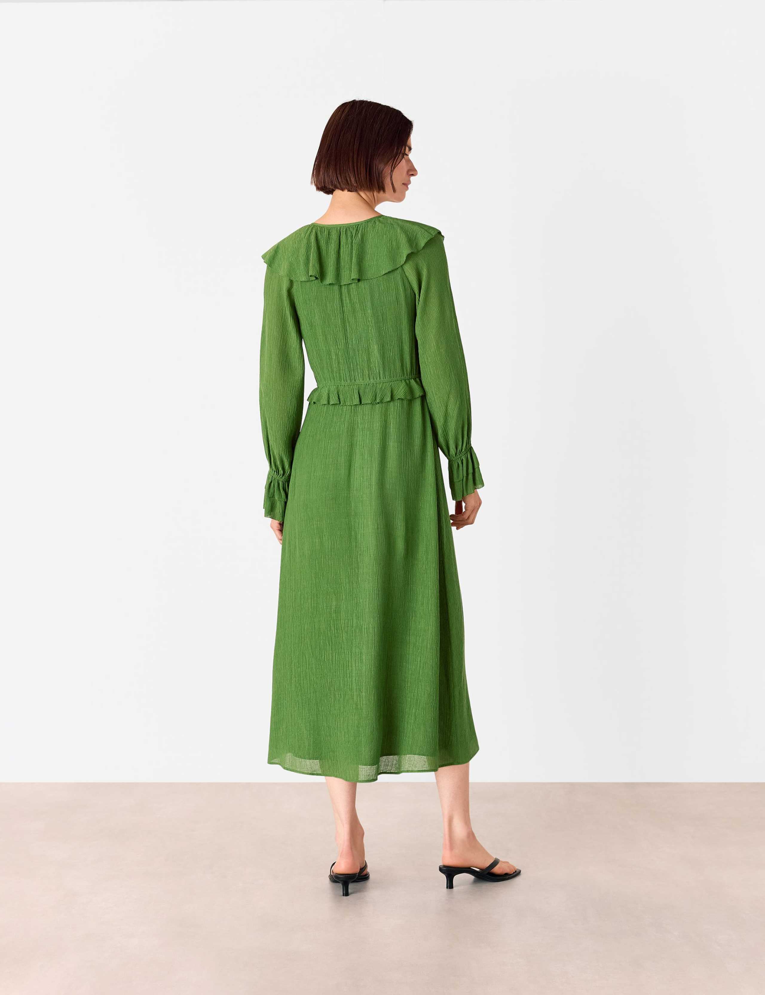 Textured V-Neck Frill Midi Waisted Dress 4 of 4