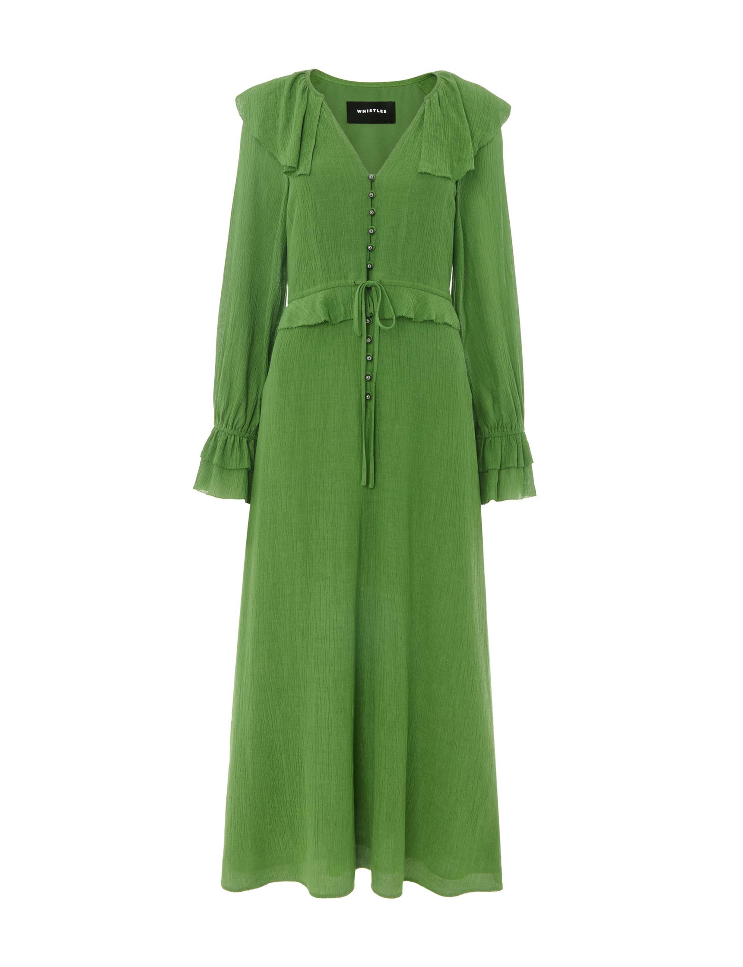 Textured V-Neck Frill Midi Waisted Dress 2 of 4