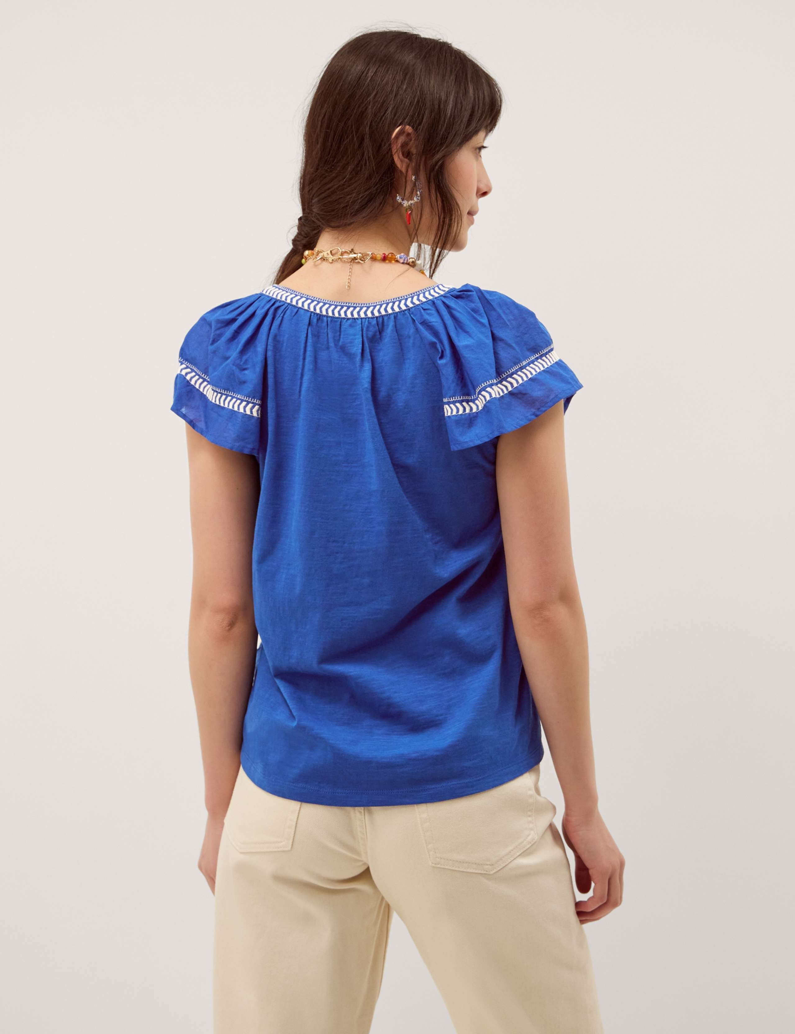Pure Cotton Embroidered V-Neck Blouse 3 of 4