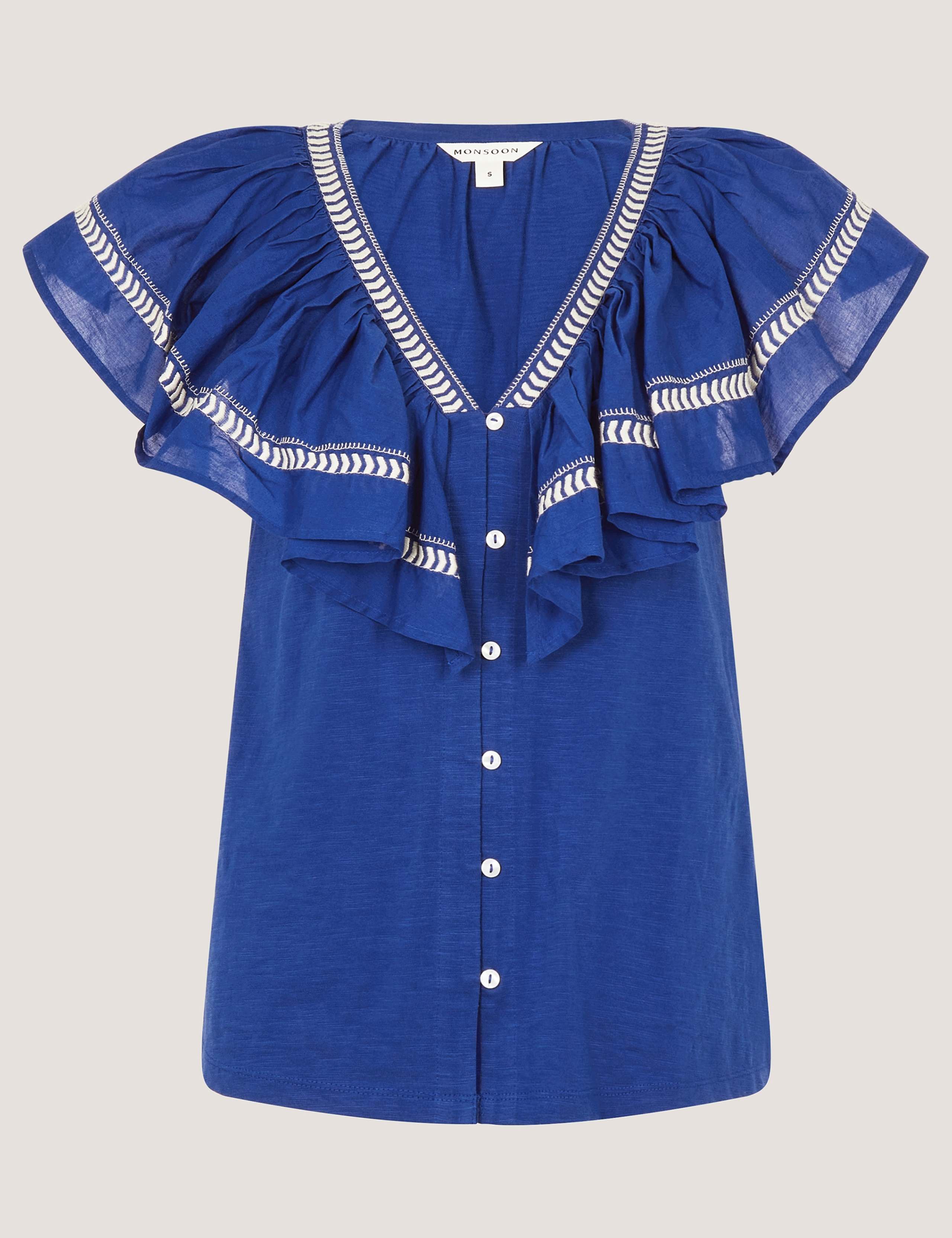 Pure Cotton Embroidered V-Neck Blouse 2 of 4