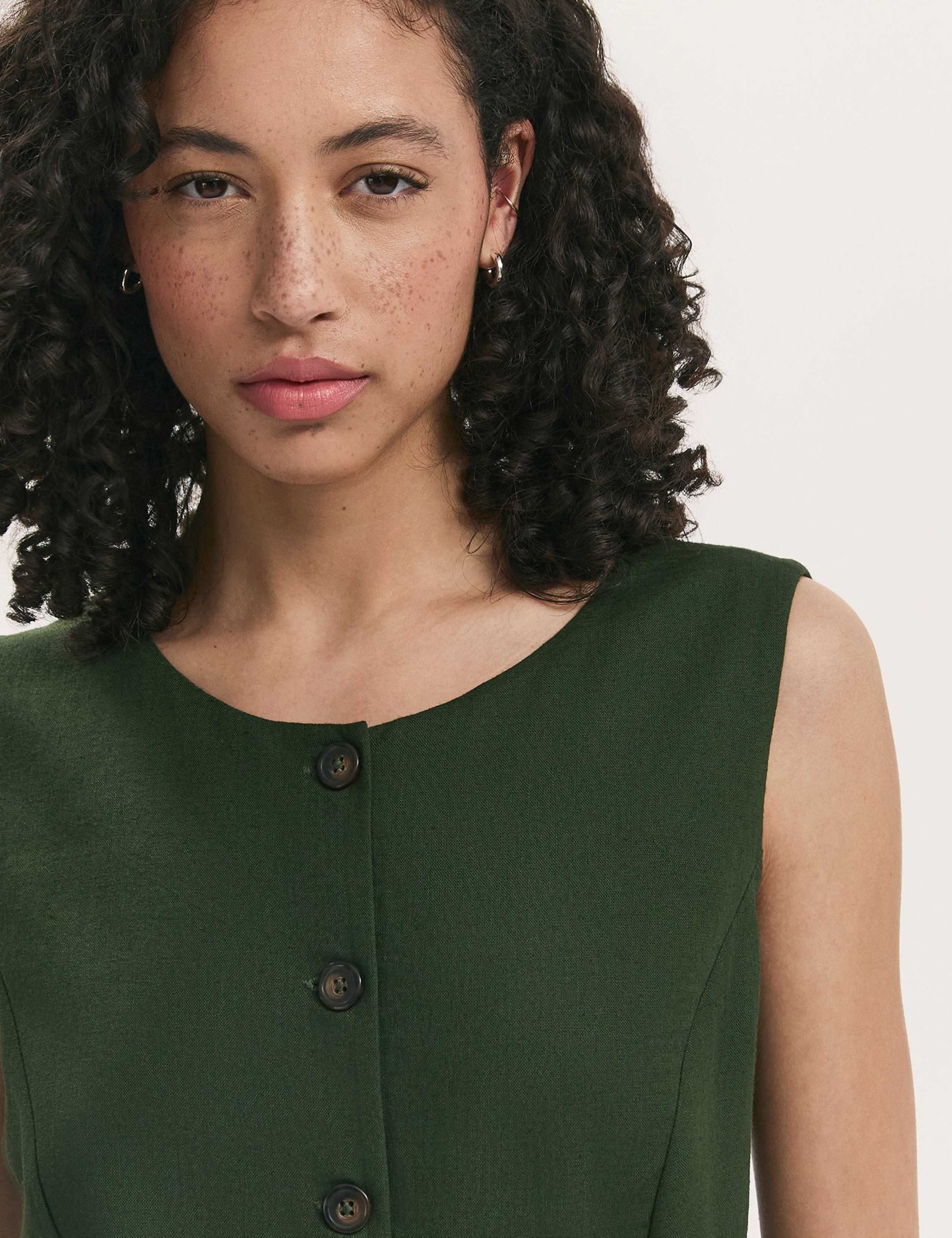 Linen Blend Round Neck Waistcoat 4 of 4
