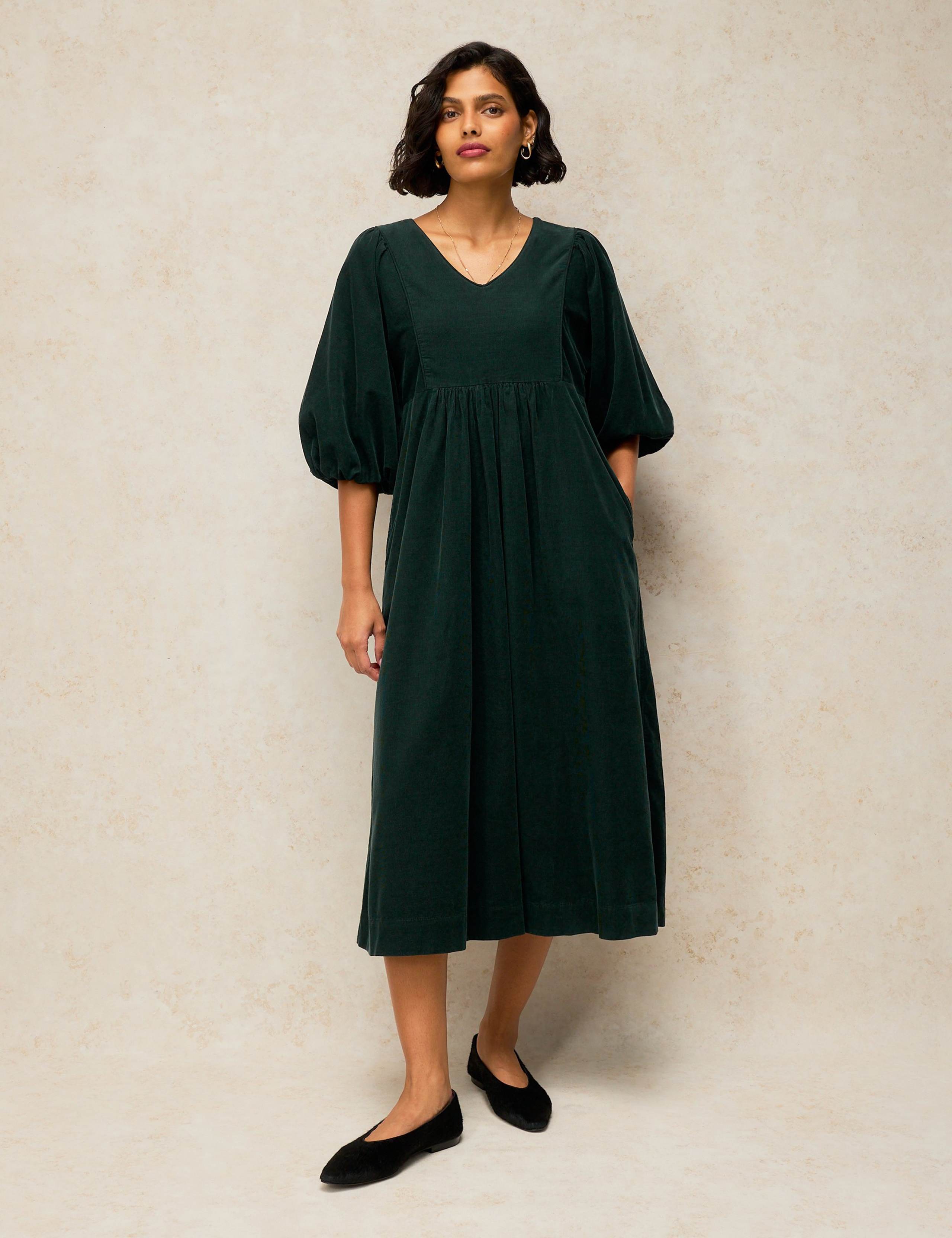 Pure Cotton V Neck Midi Tea Dress 3 of 6