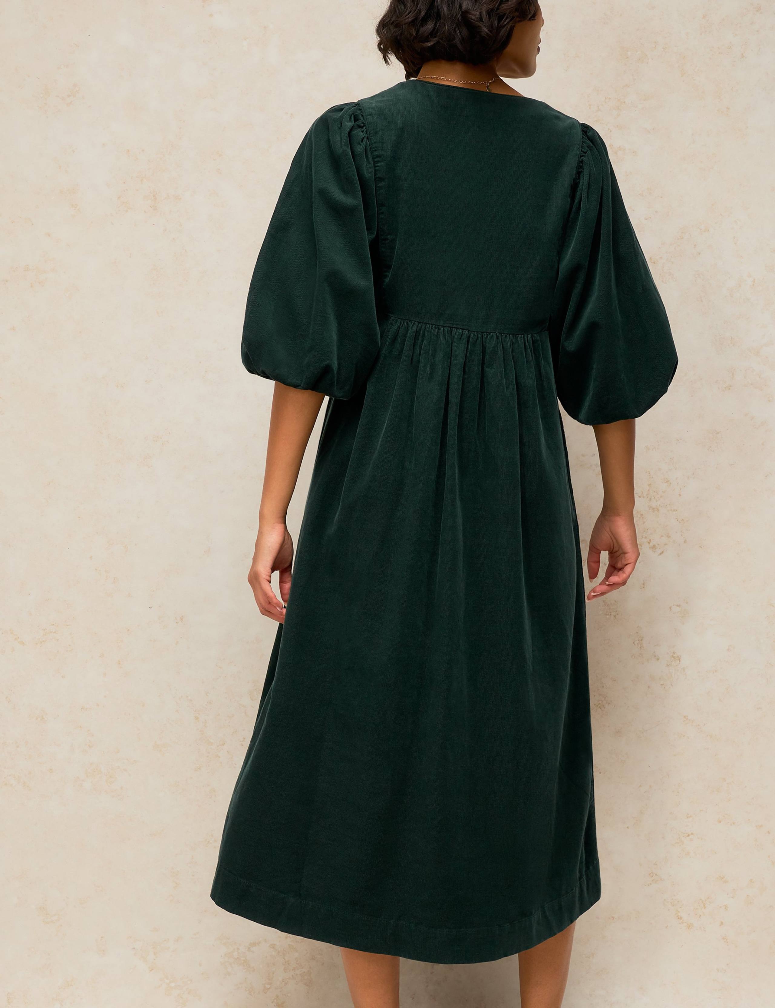 Pure Cotton V Neck Midi Tea Dress 4 of 6