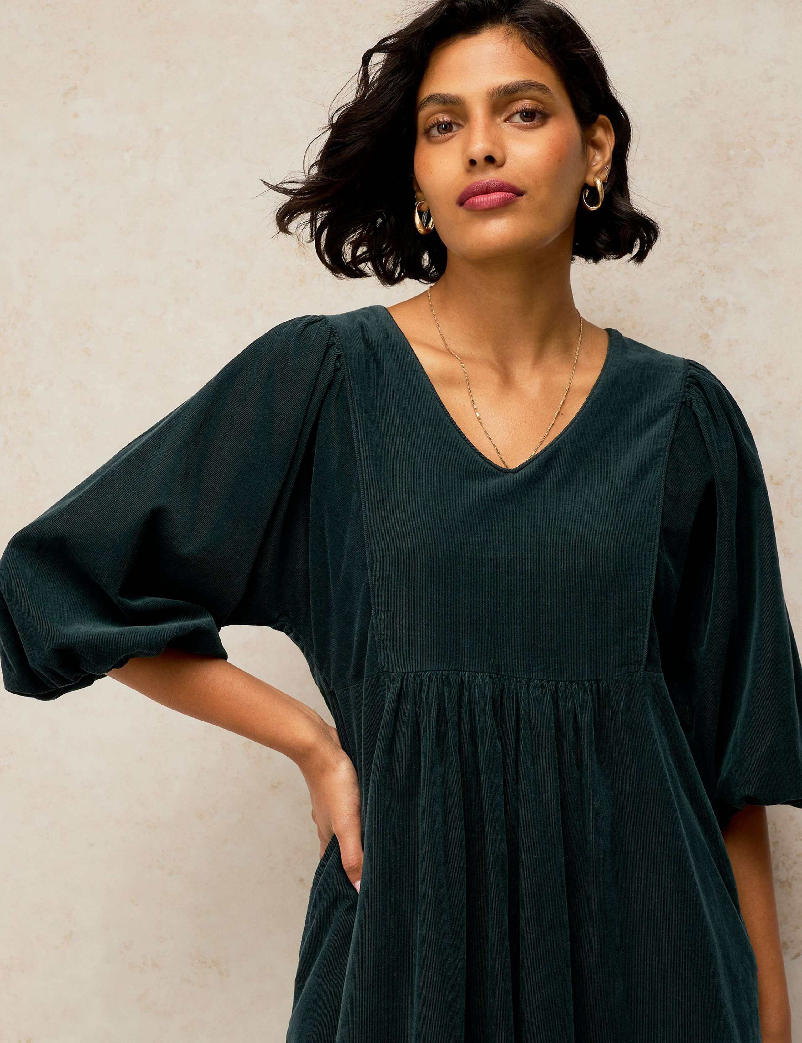 Pure Cotton V Neck Midi Tea Dress 5 of 6