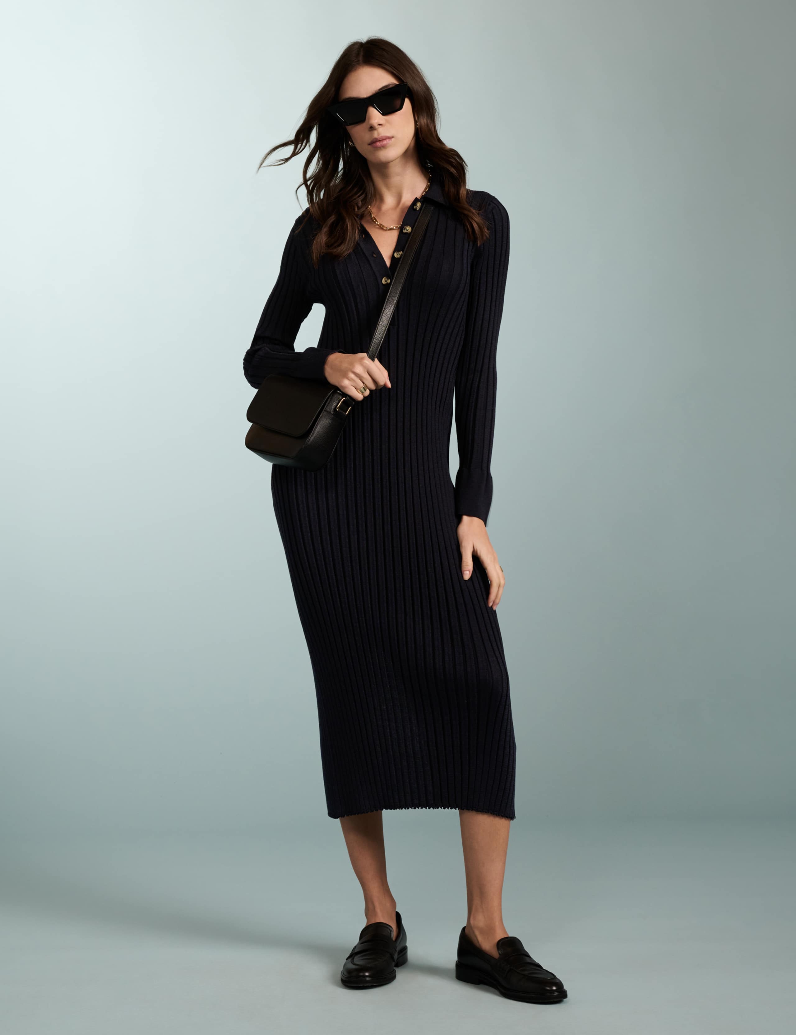Textured Button Front Midaxi Bodycon Dress 1 of 4