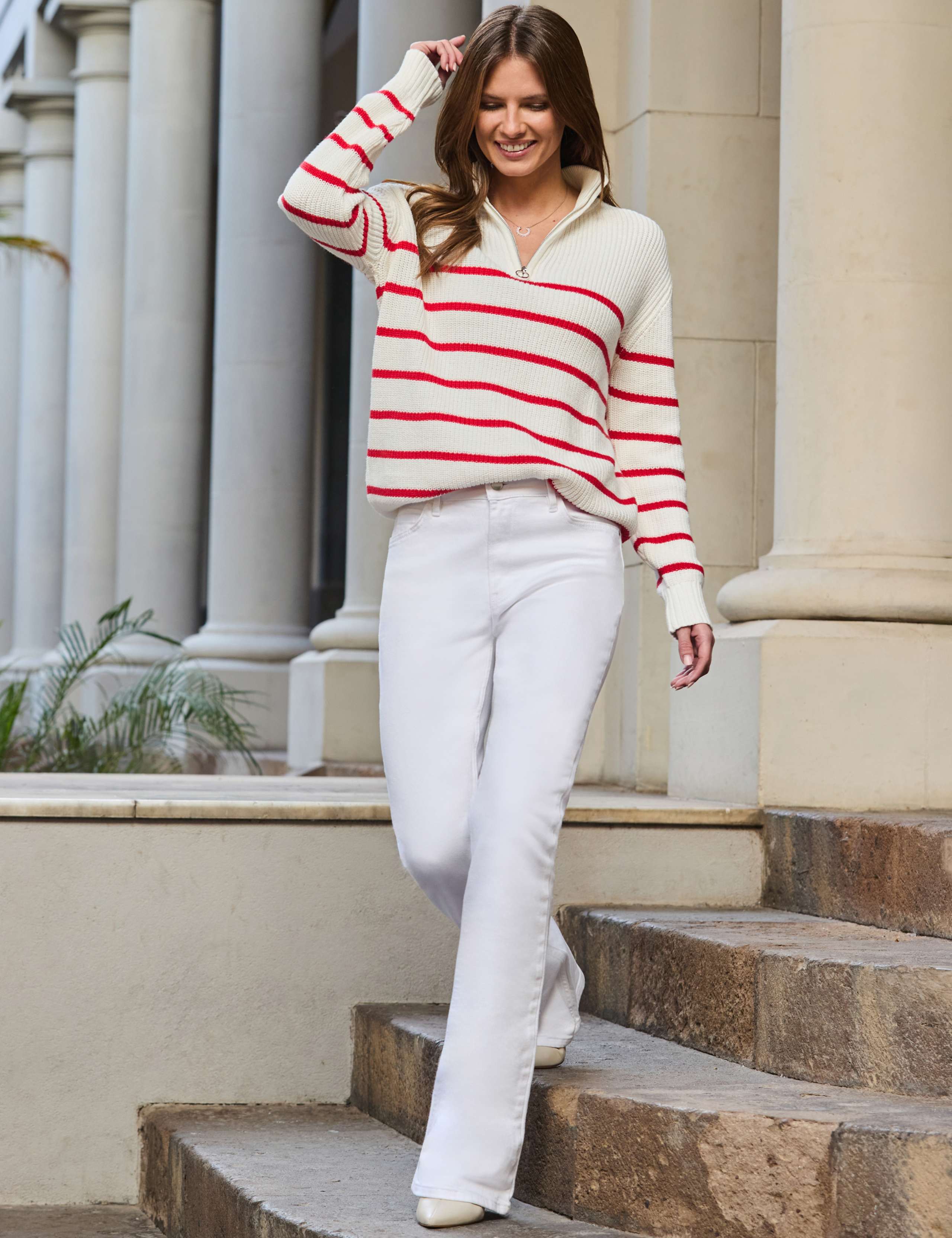 Cotton Rich Striped Quarter Zip Jumper 2 of 6