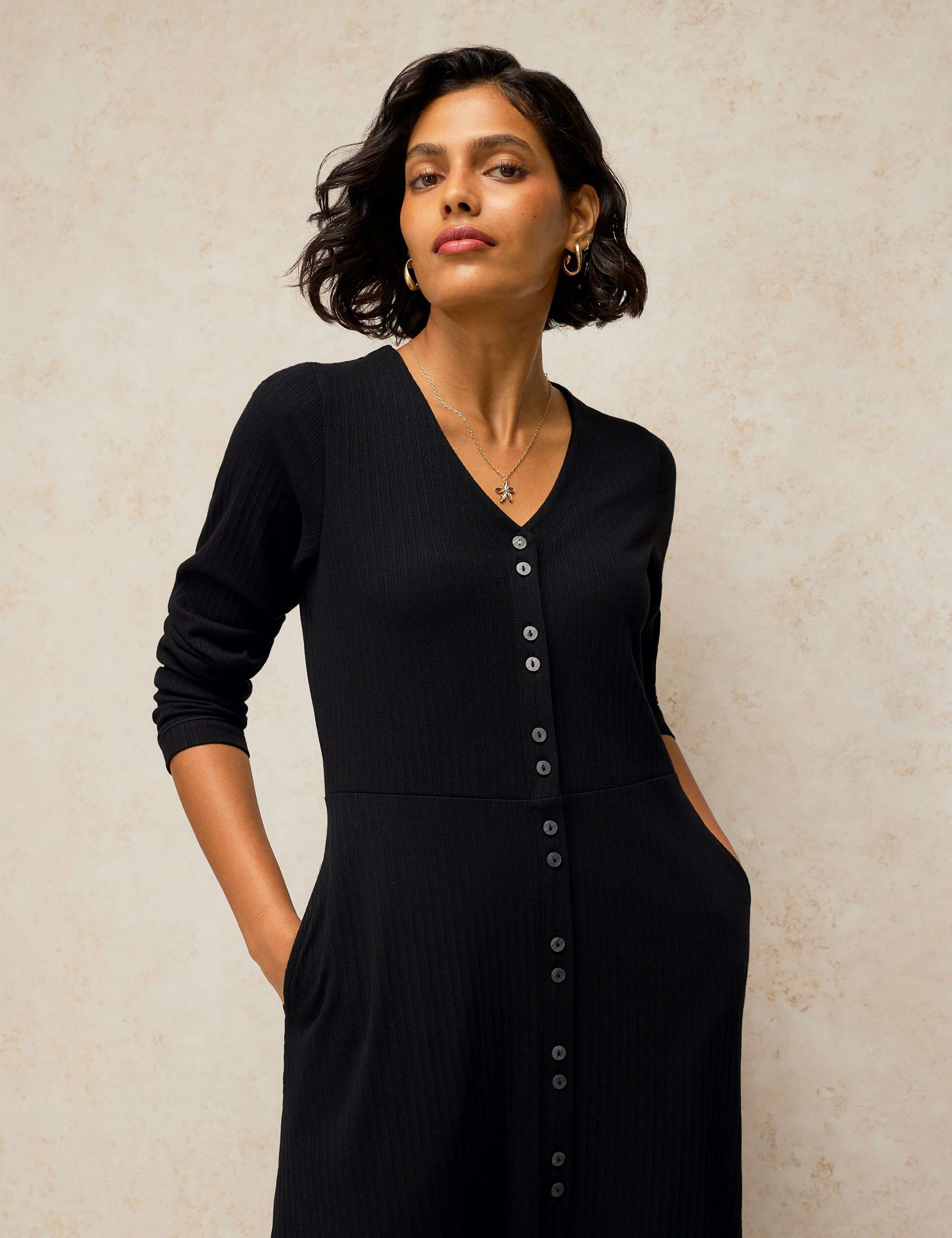 Cotton Rich V Neck Button Through Midi Tea Dress 5 of 6