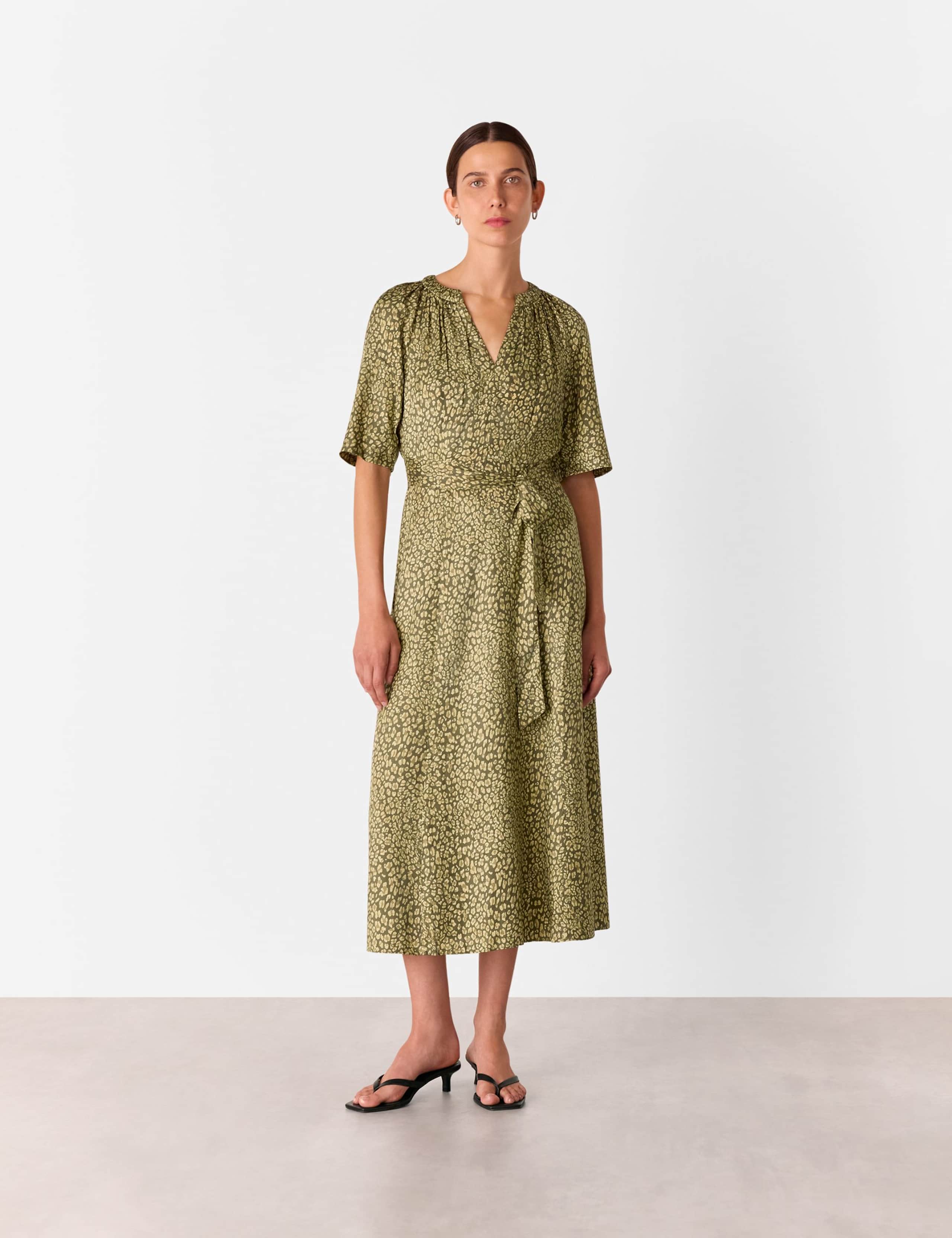 Leopard Print Notch Neck Midi Waisted Dress 1 of 4