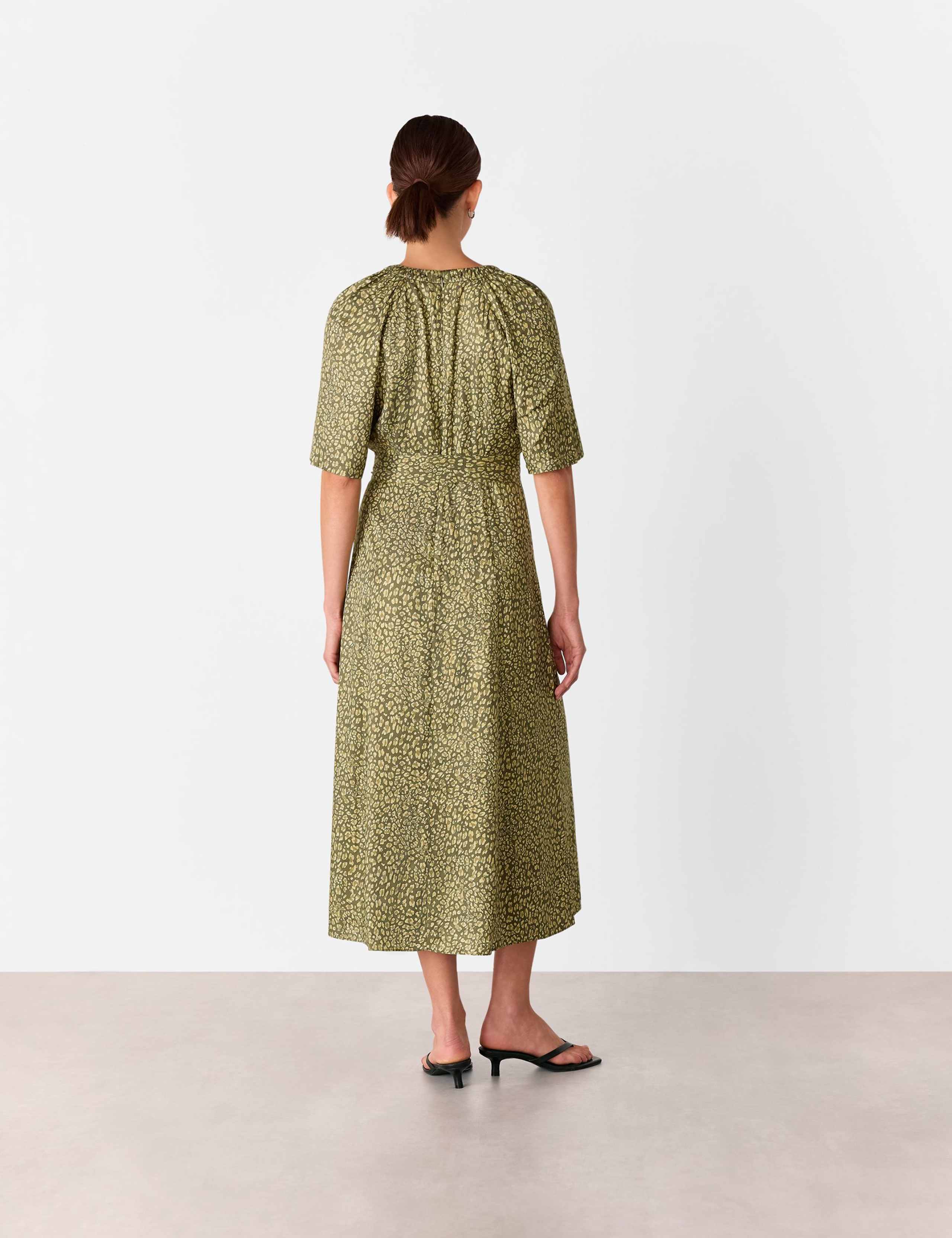 Leopard Print Notch Neck Midi Waisted Dress 3 of 4