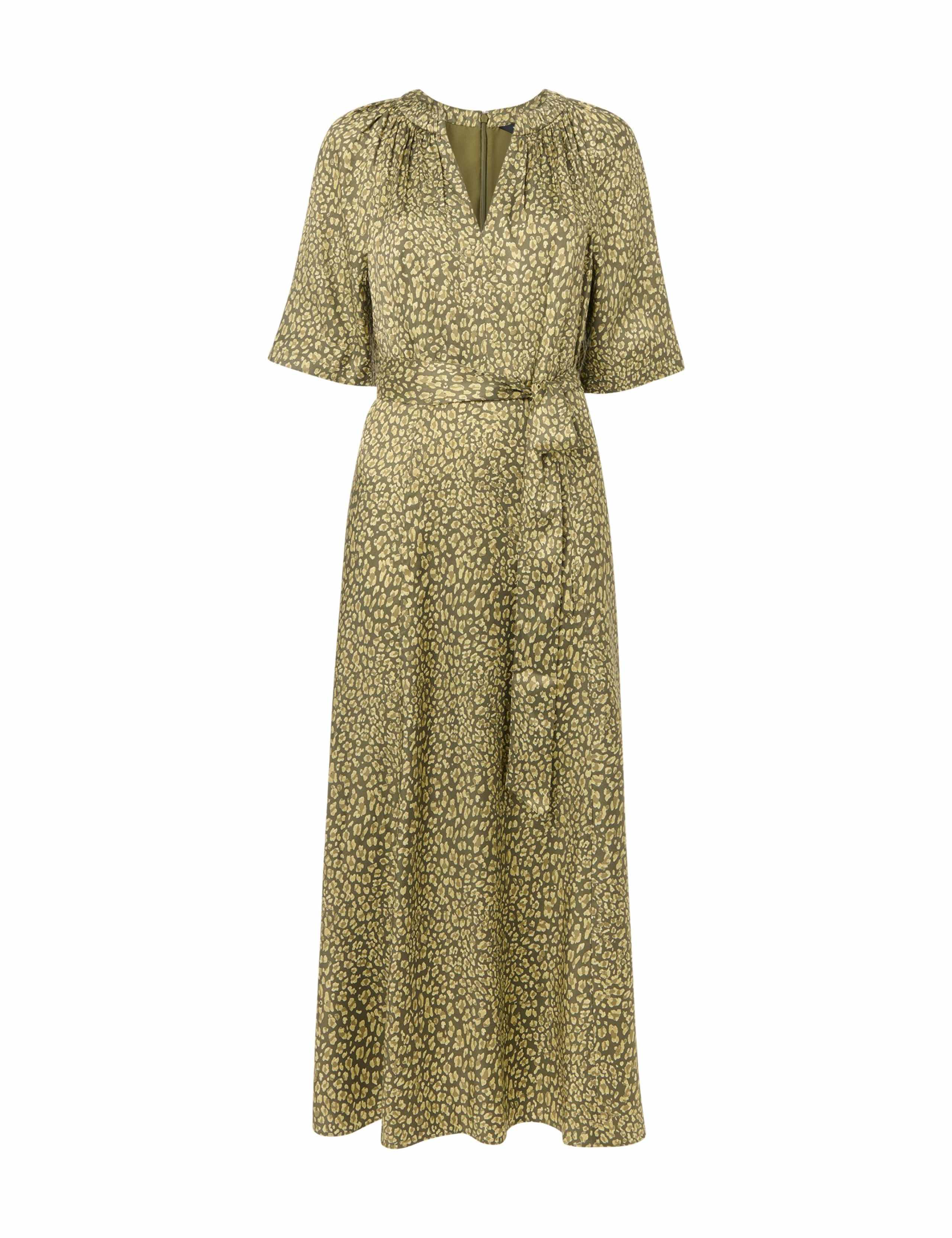 Leopard Print Notch Neck Midi Waisted Dress 2 of 4