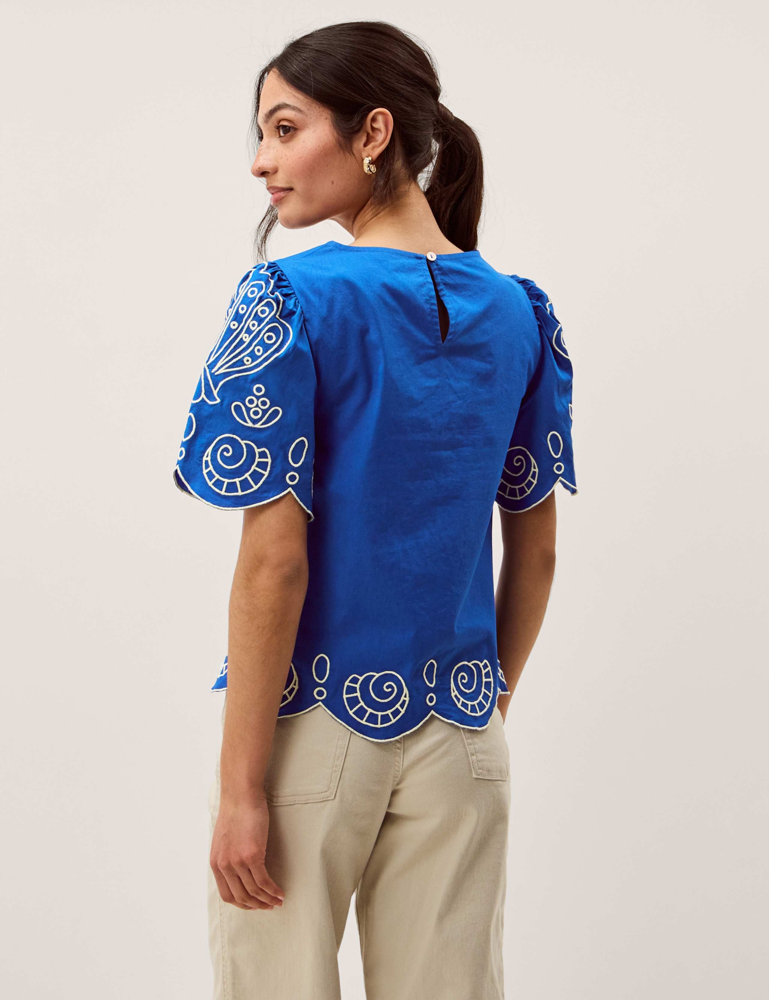 Pure Cotton Embroidered Puff Sleeve Top 3 of 6